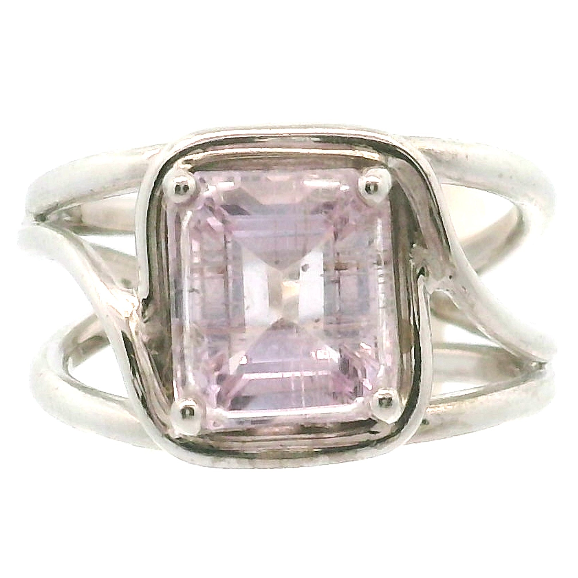 Kunzite with Silver Rutile Cuff Ring .925 Silver (High Quality) for Emotional Healing, Joy and Love