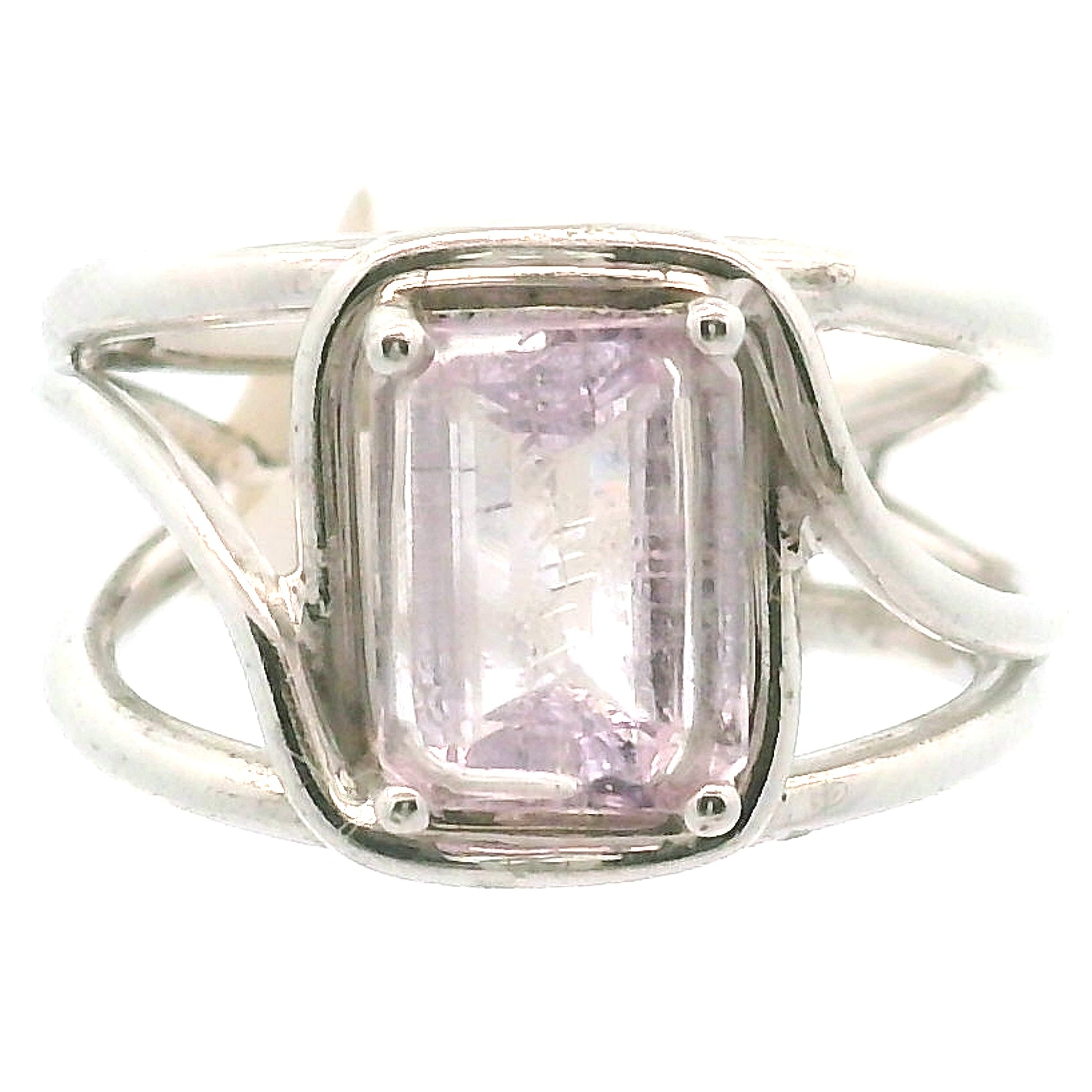 Kunzite with Silver Rutile Cuff Ring .925 Silver (High Quality) for Emotional Healing, Joy and Love