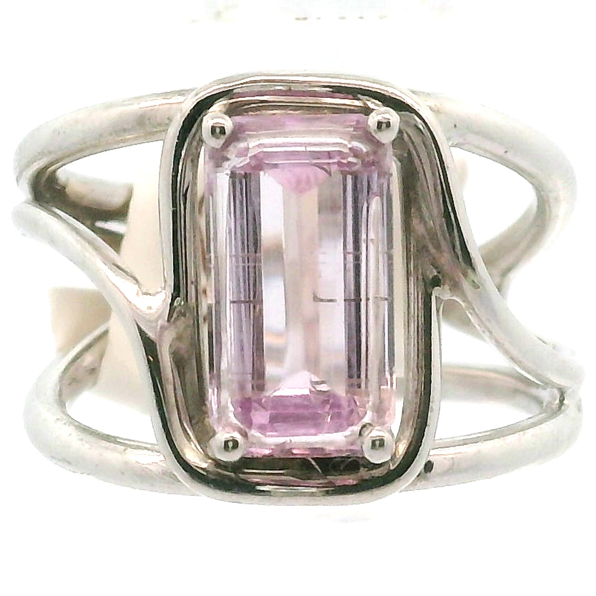 Kunzite with Silver Rutile Cuff Ring .925 Silver (High Quality) for Emotional Healing, Joy and Love