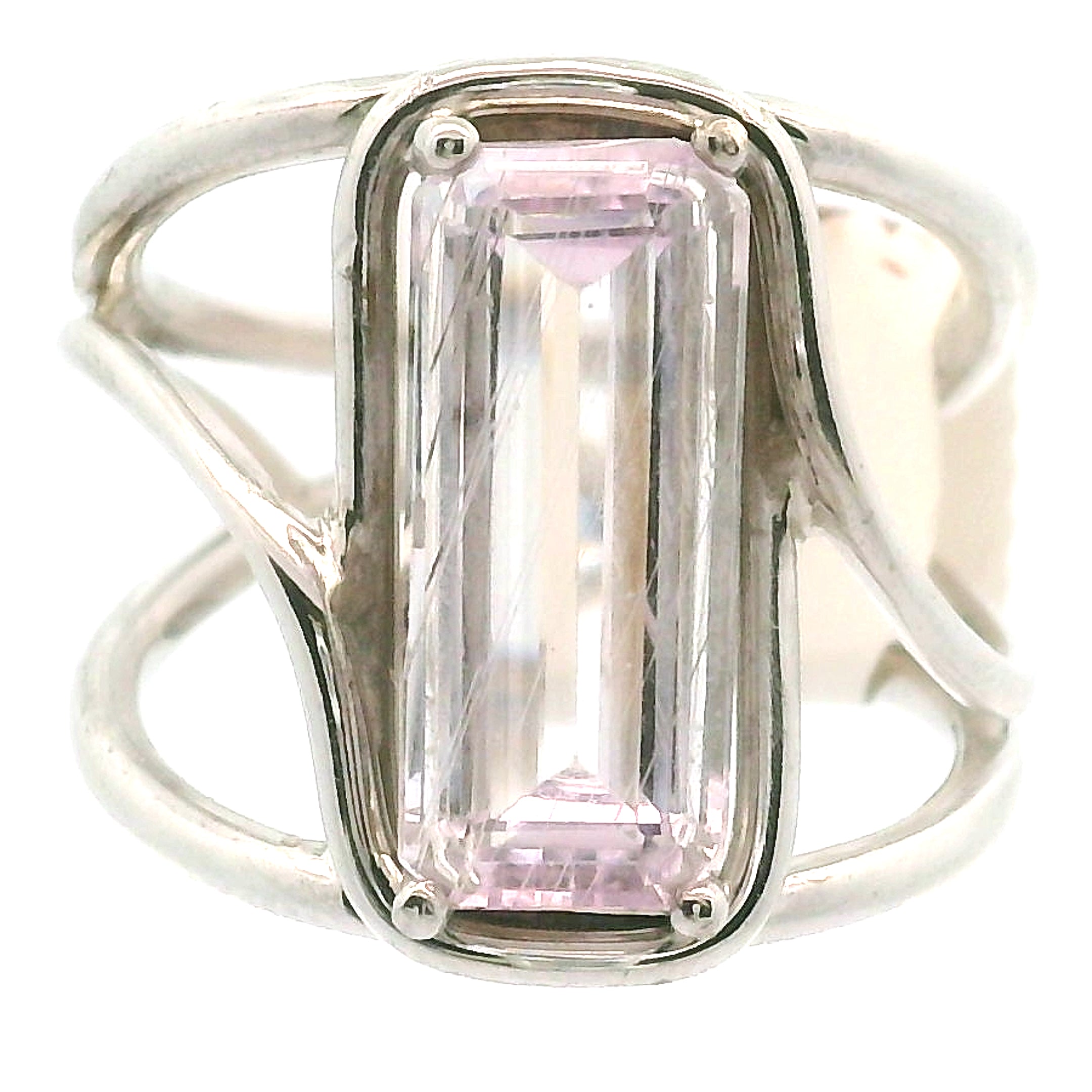 Kunzite with Silver Rutile Cuff Ring .925 Silver (High Quality) for Emotional Healing, Joy and Love
