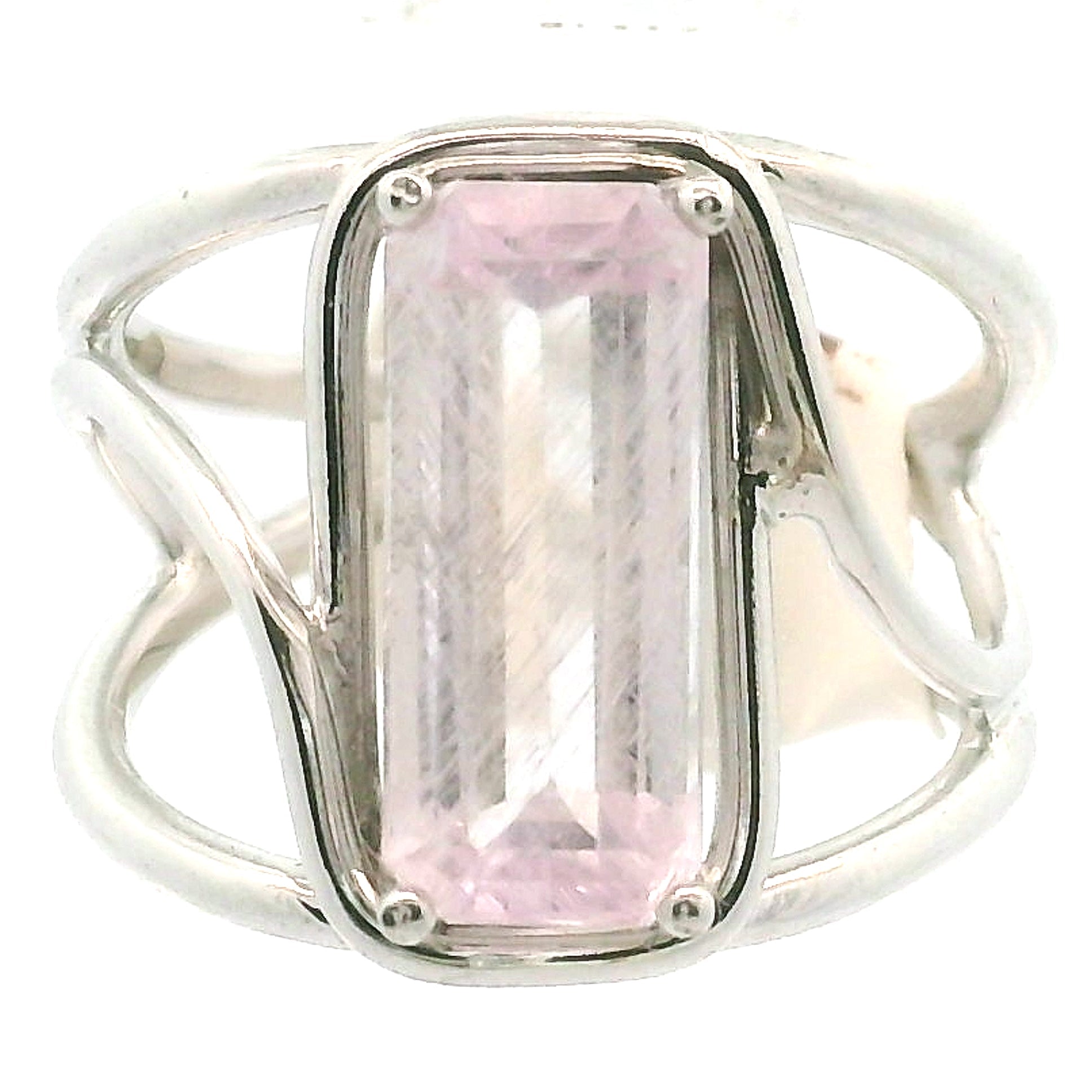 Kunzite with Silver Rutile Cuff Ring .925 Silver (High Quality) for Emotional Healing, Joy and Love