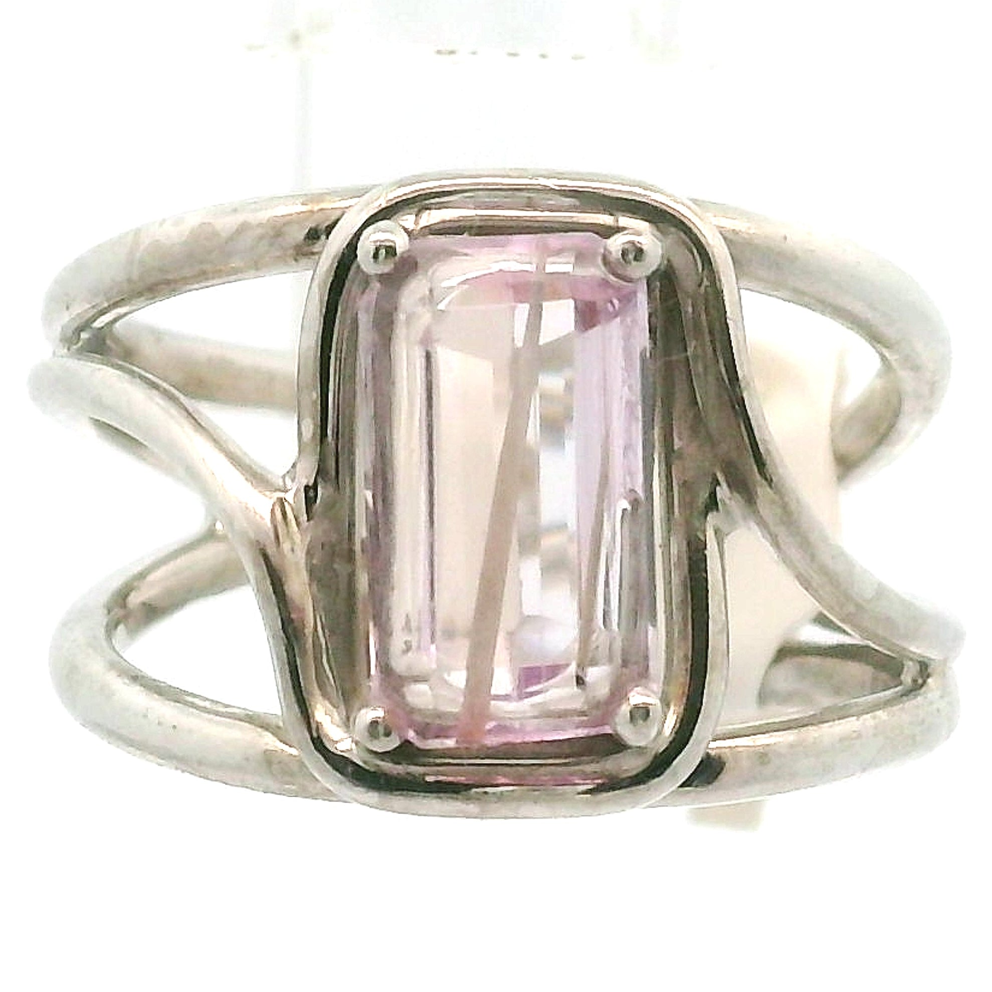 Kunzite with Silver Rutile Cuff Ring .925 Silver (High Quality) for Emotional Healing, Joy and Love