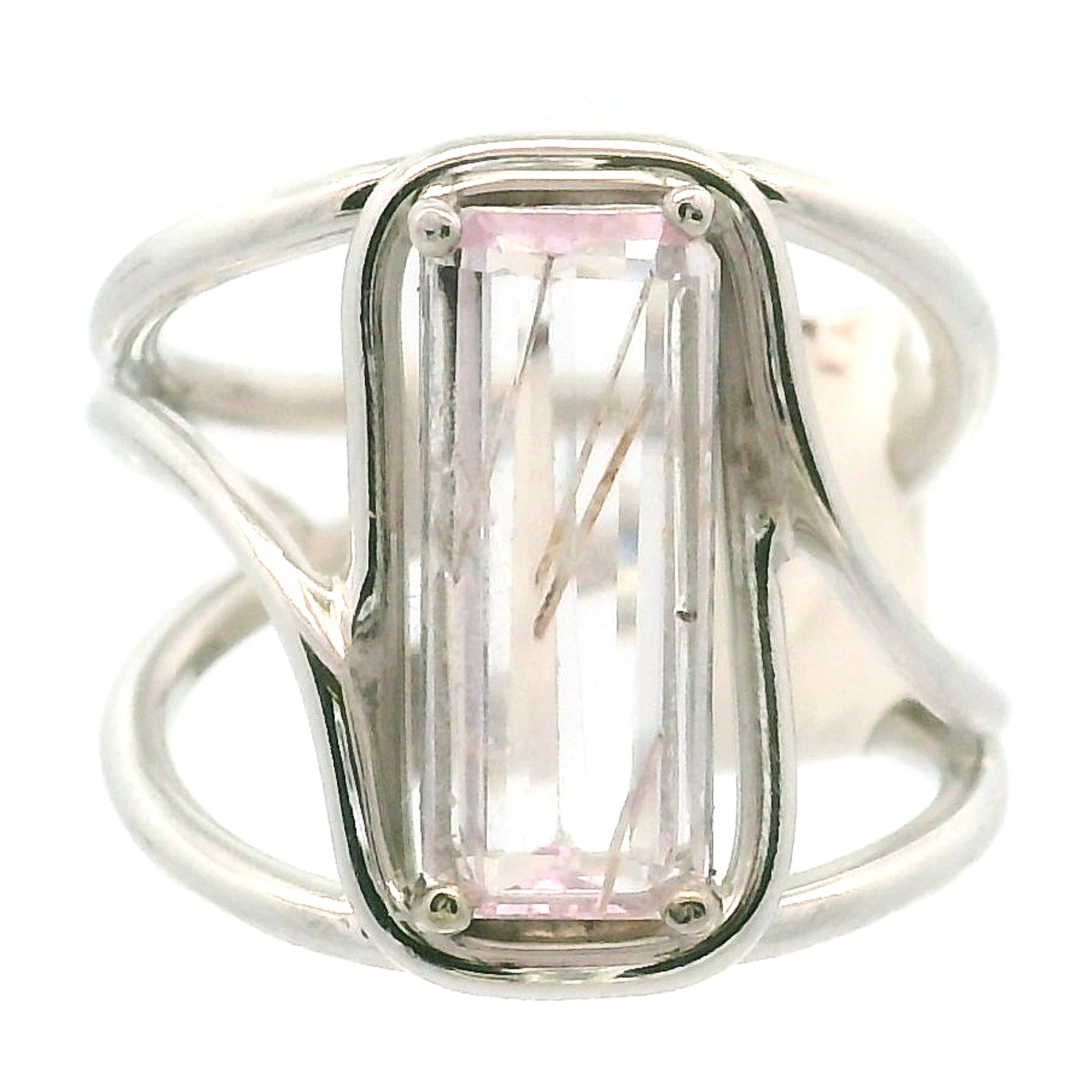 Kunzite with Silver Rutile Cuff Ring .925 Silver (High Quality) for Emotional Healing, Joy and Love