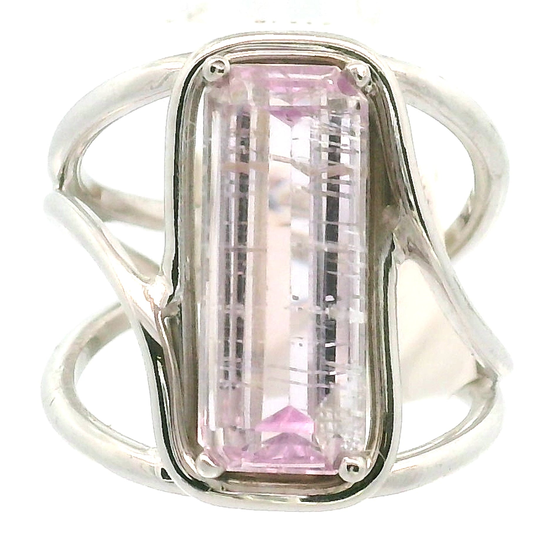 Kunzite with Silver Rutile Cuff Ring .925 Silver (High Quality) for Emotional Healing, Joy and Love
