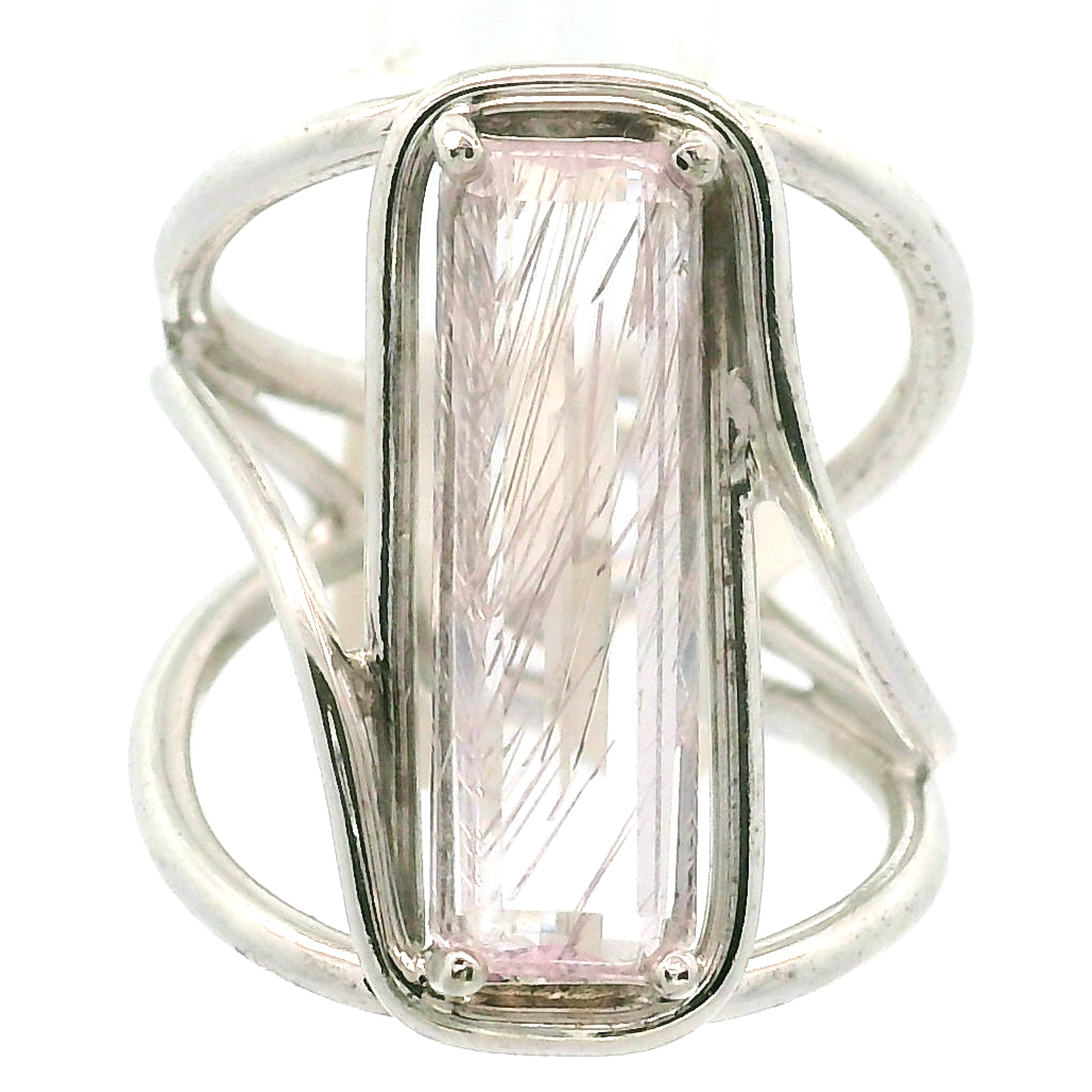 Kunzite with Silver Rutile Cuff Ring .925 Silver (High Quality) for Emotional Healing, Joy and Love
