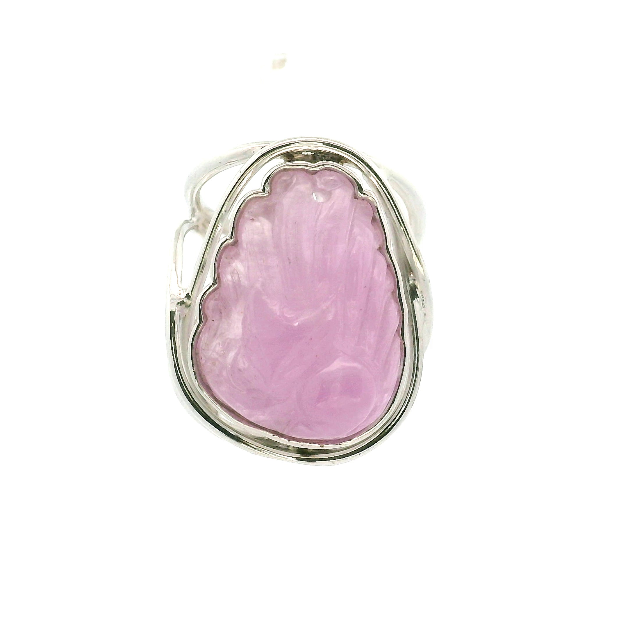 Kunzite Ninetails Kitsune Cuff Ring .925 Silver for Emotional Healing, Joy and Love