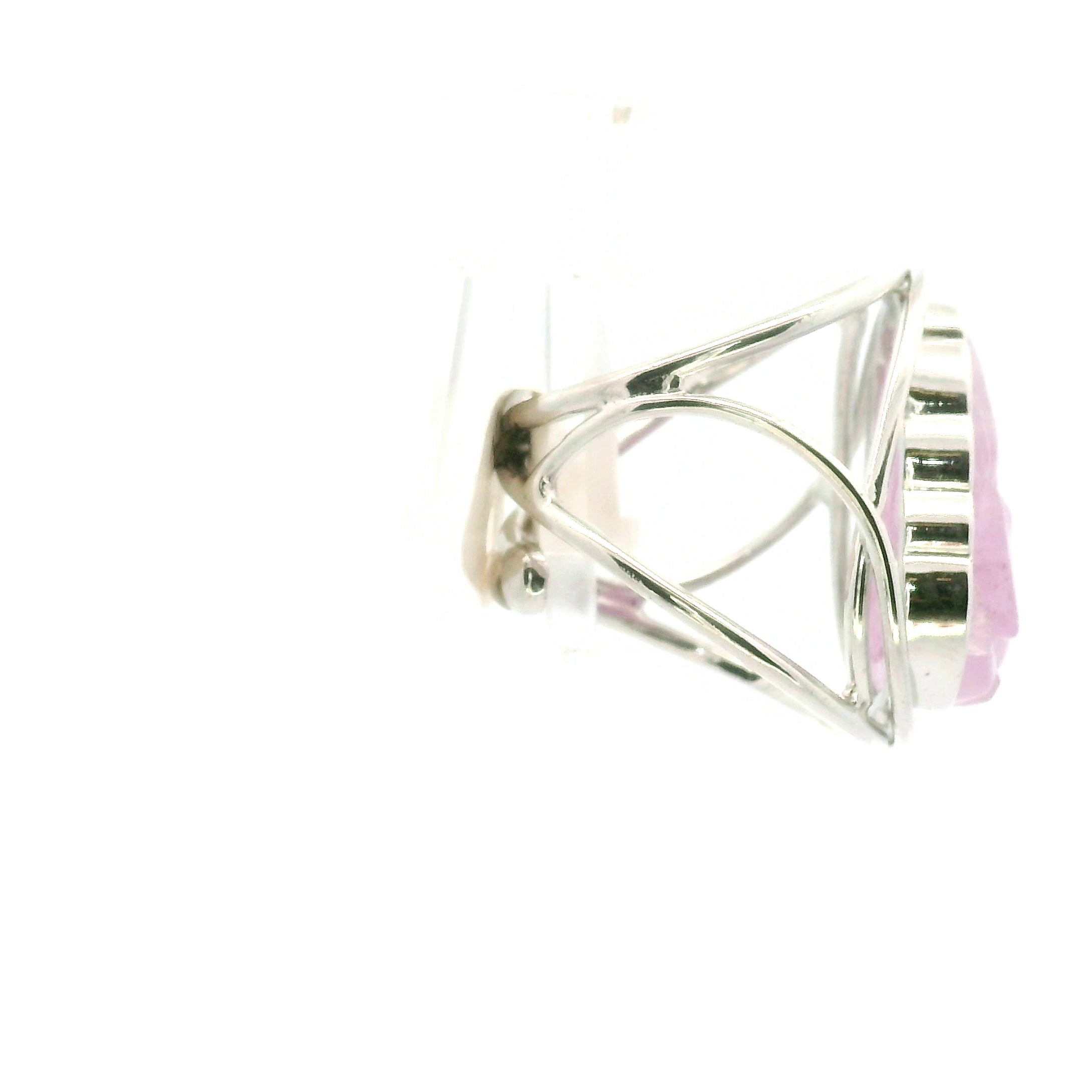 Kunzite Ninetails Kitsune Cuff Ring .925 Silver for Emotional Healing, Joy and Love