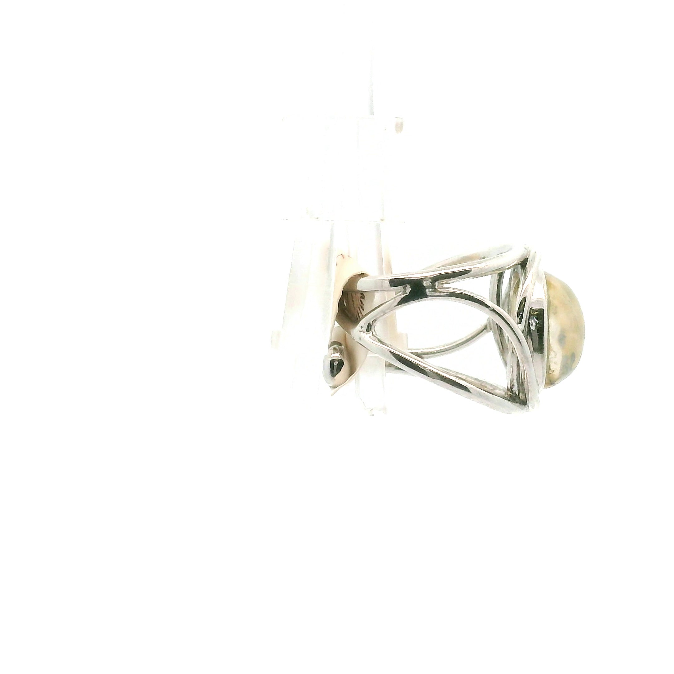 Dendritic Girasol Quartz with Golden Healer Finger Cuff Adjustable Ring .925 Silver for Master Healing, Grounding & Transformation