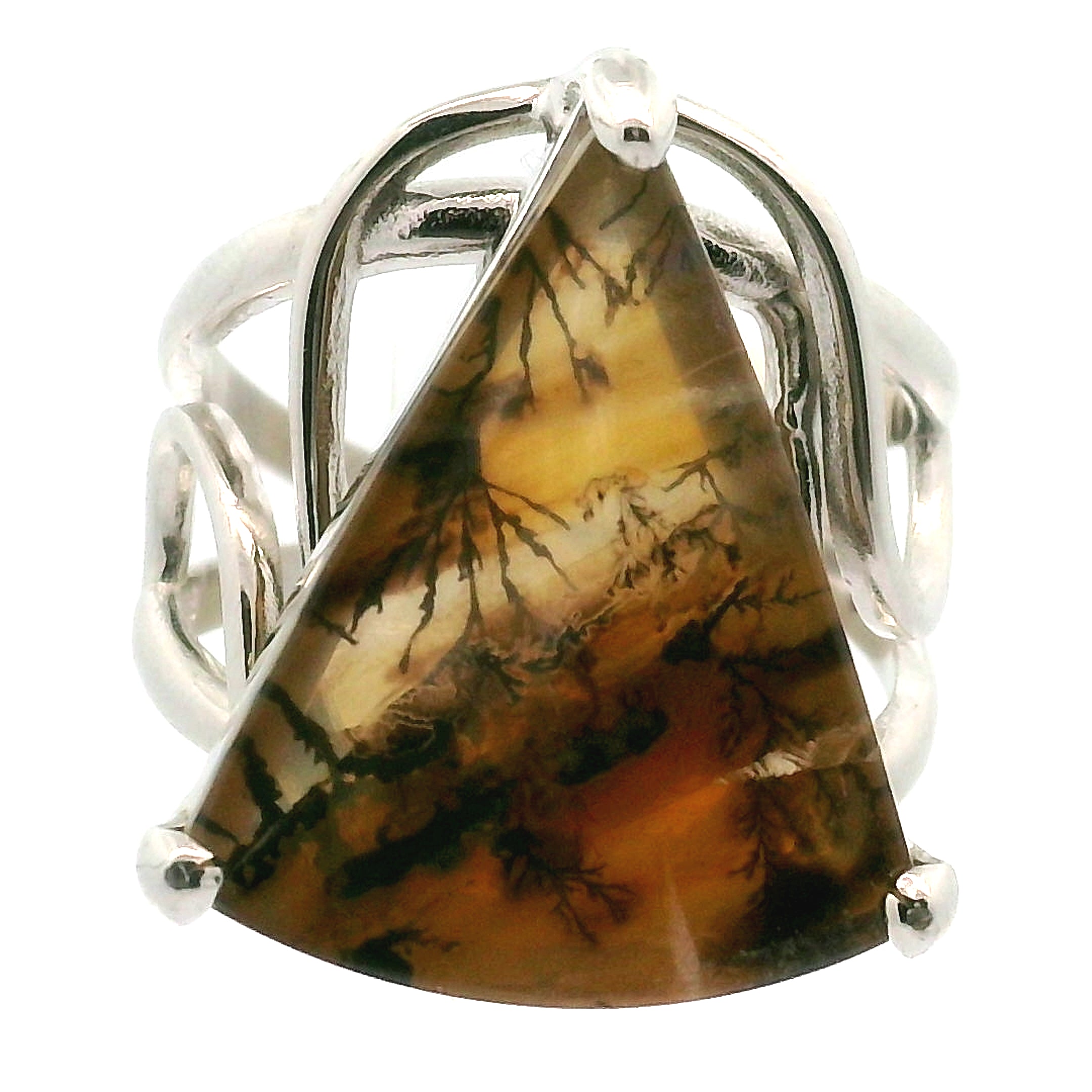 Dendritic Quartz with Golden Healer Cuff Ring .925 Silver for Master Healing, Grounding & Transformation