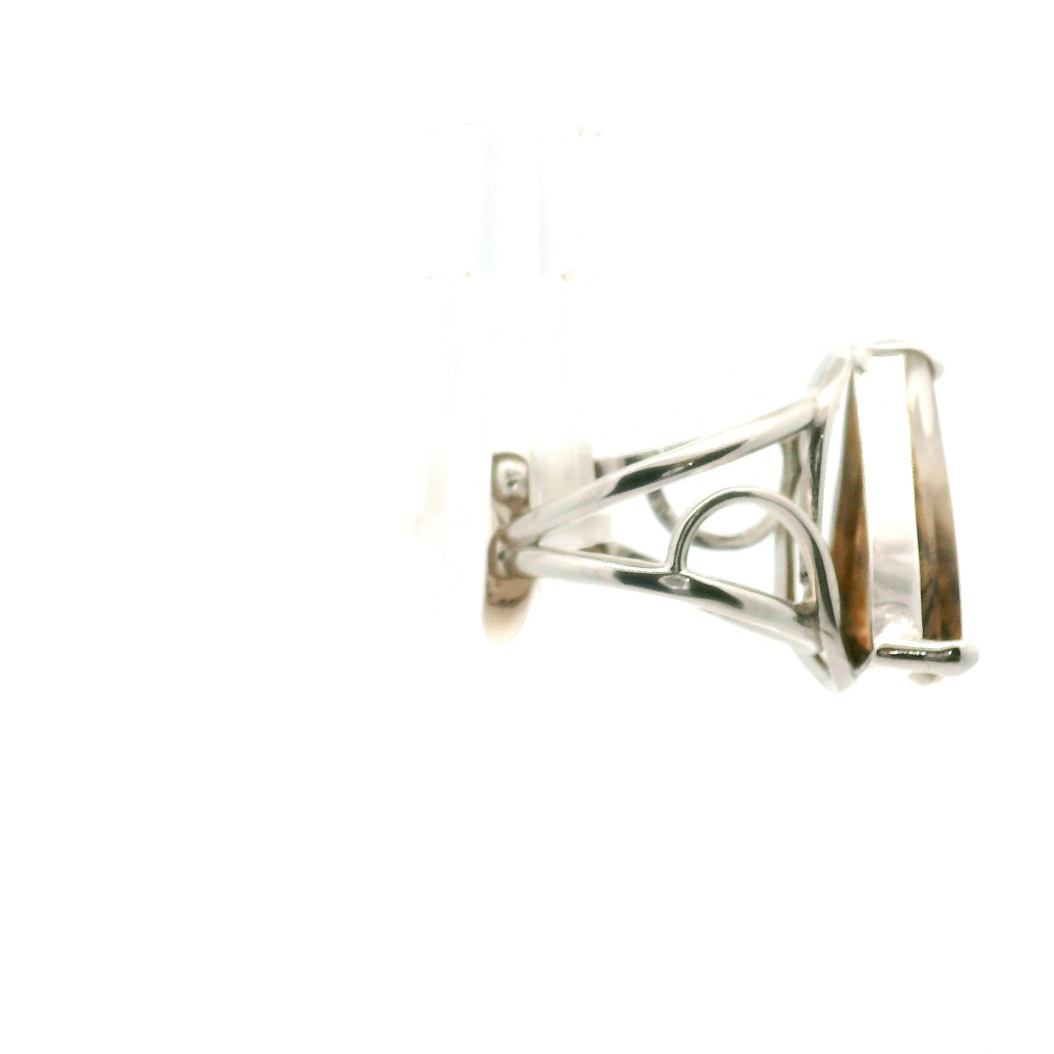 Dendritic Quartz with Golden Healer Cuff Ring .925 Silver for Master Healing, Grounding & Transformation