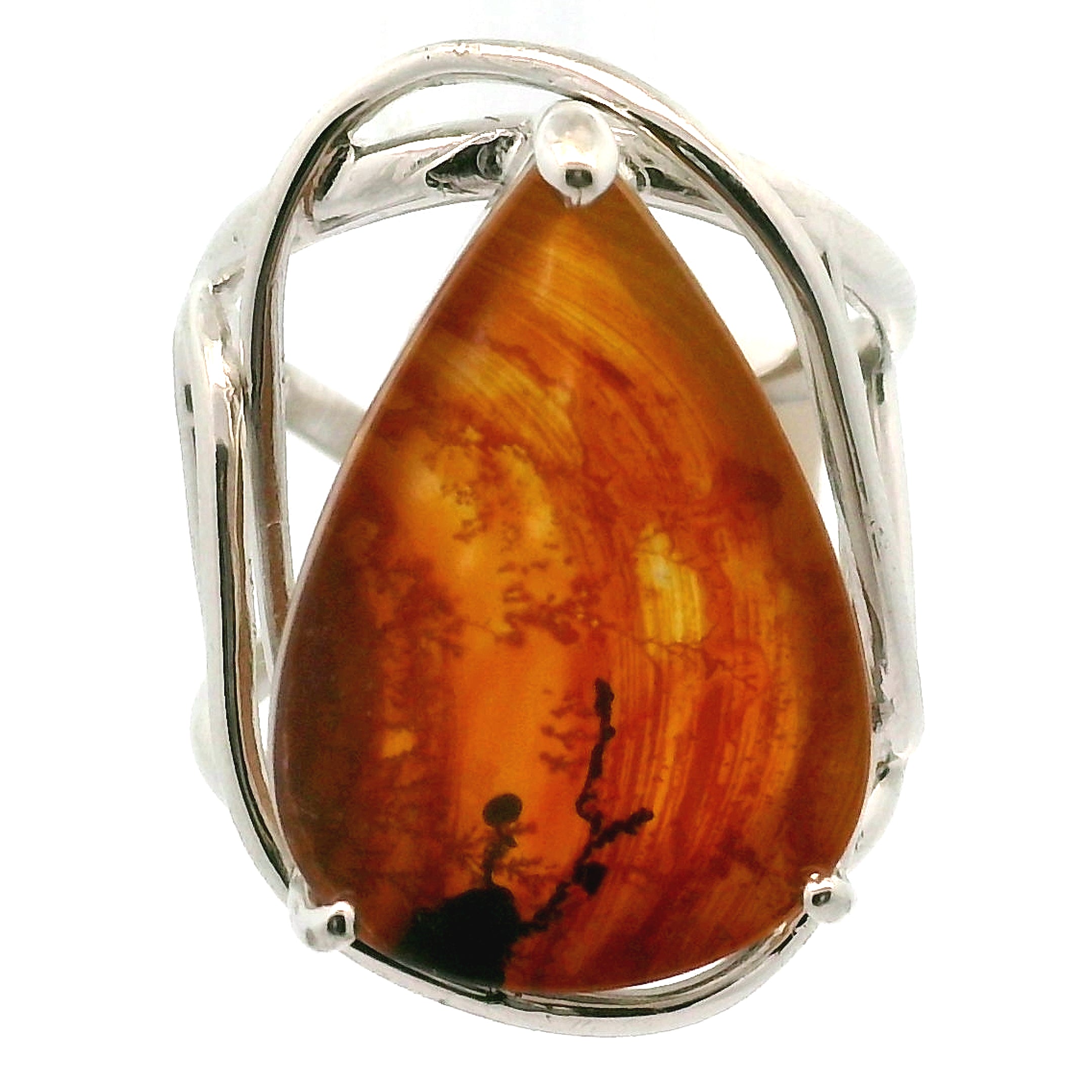 Dendritic Quartz with Golden Healer Cuff Ring .925 Silver for Master Healing, Grounding & Transformation