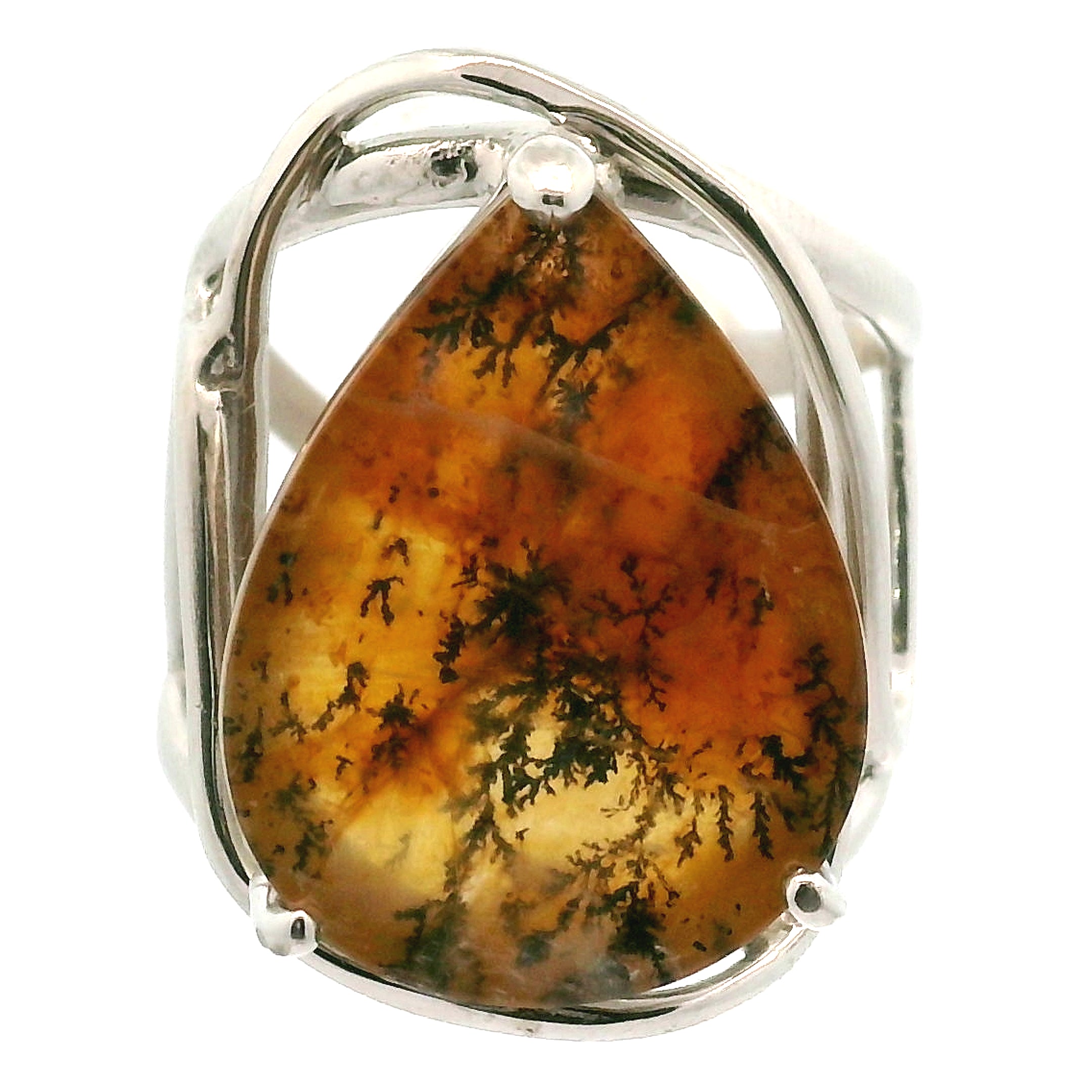 Dendritic Quartz with Golden Healer Cuff Ring .925 Silver for Master Healing, Grounding & Transformation
