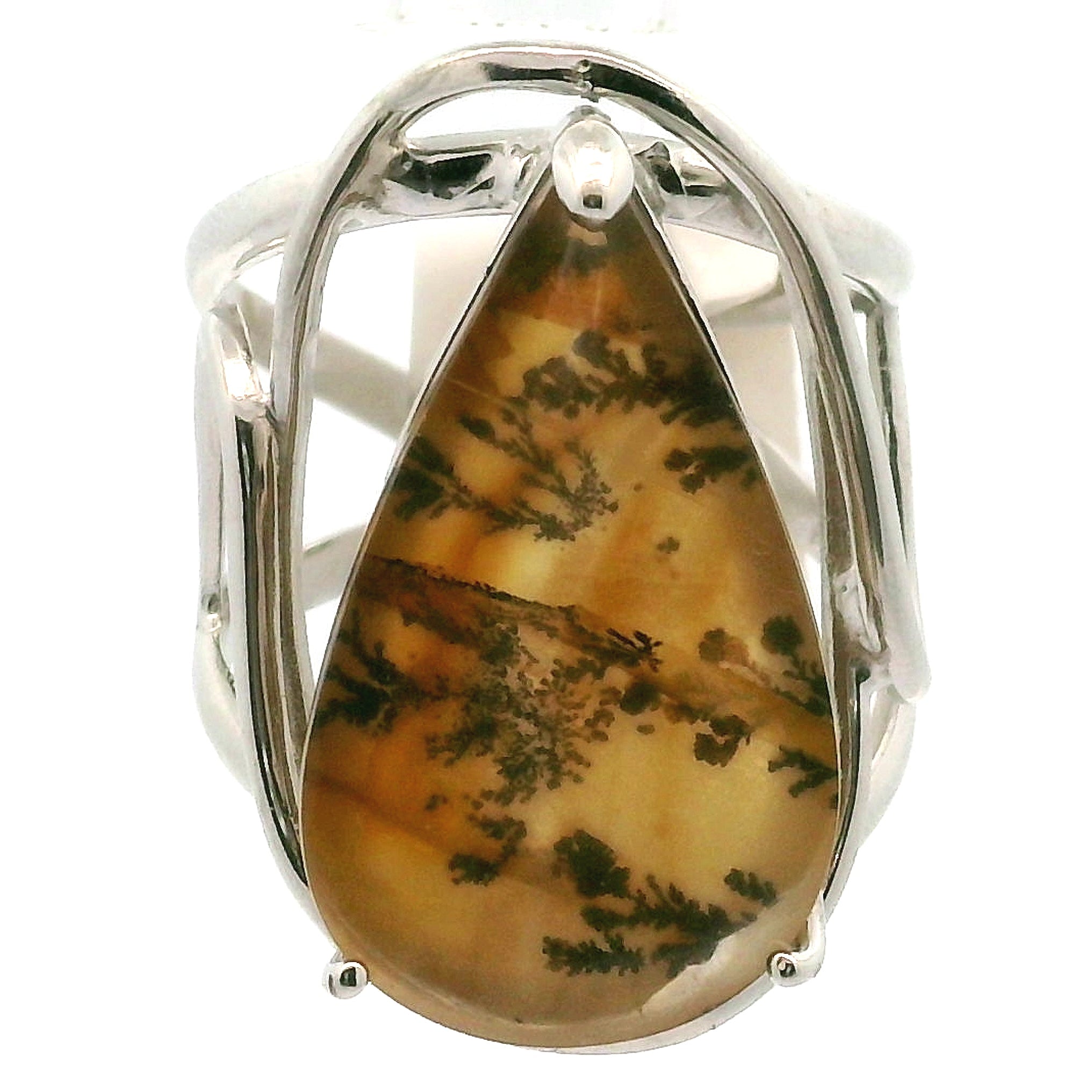 Dendritic Quartz with Golden Healer Cuff Ring .925 Silver for Master Healing, Grounding & Transformation