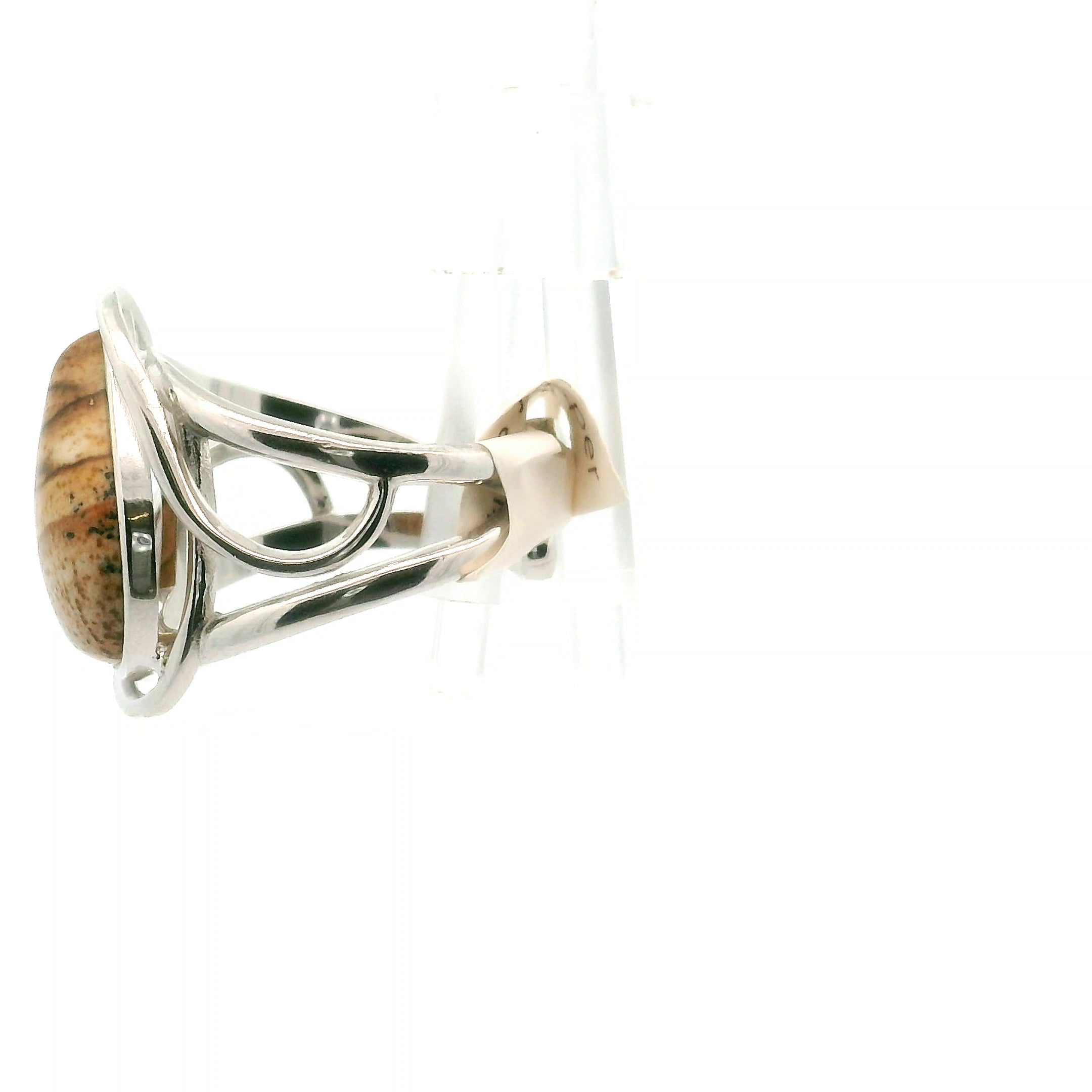 Picture Jasper Cuff Ring 925 Silver for Joy, Love and Empowerment