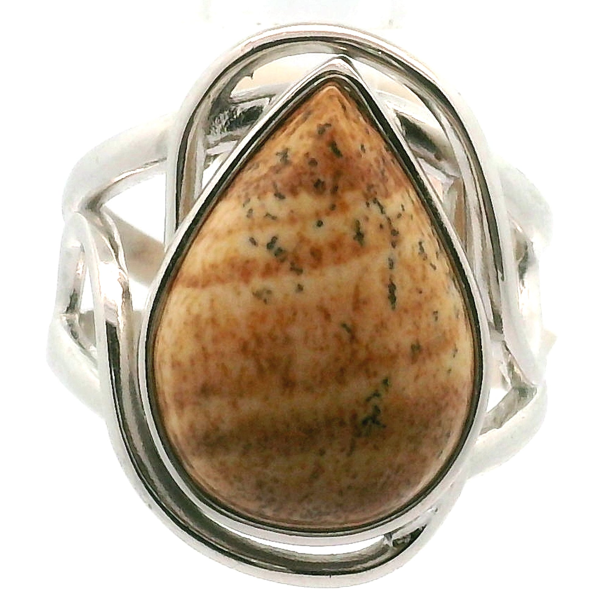 Picture Jasper Cuff Ring 925 Silver for Joy, Love and Empowerment