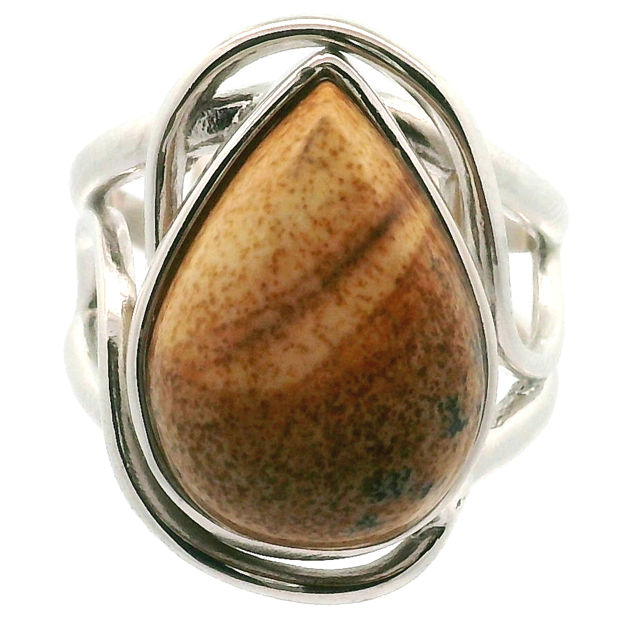 Picture Jasper Cuff Ring 925 Silver for Joy, Love and Empowerment