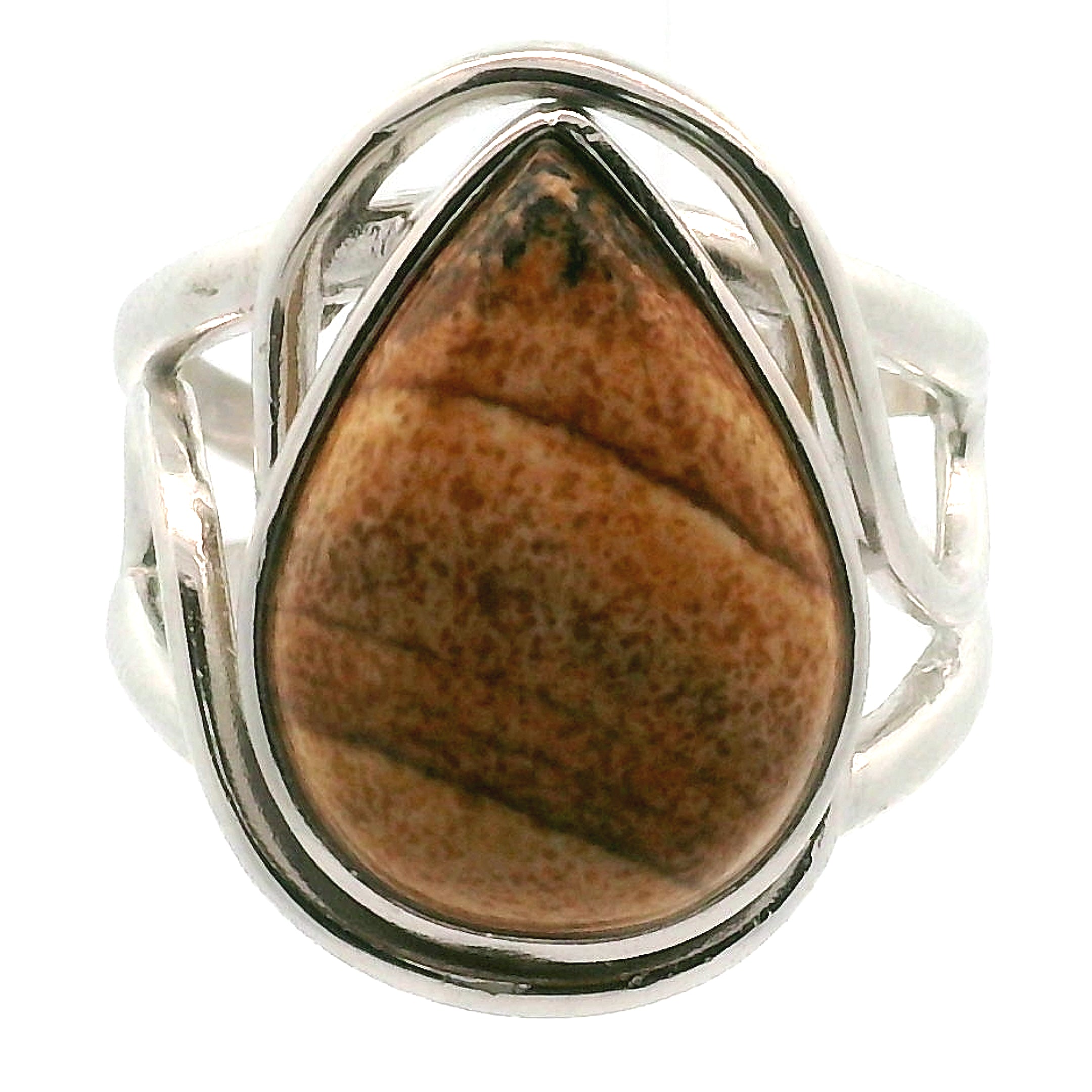 Picture Jasper Cuff Ring 925 Silver for Joy, Love and Empowerment
