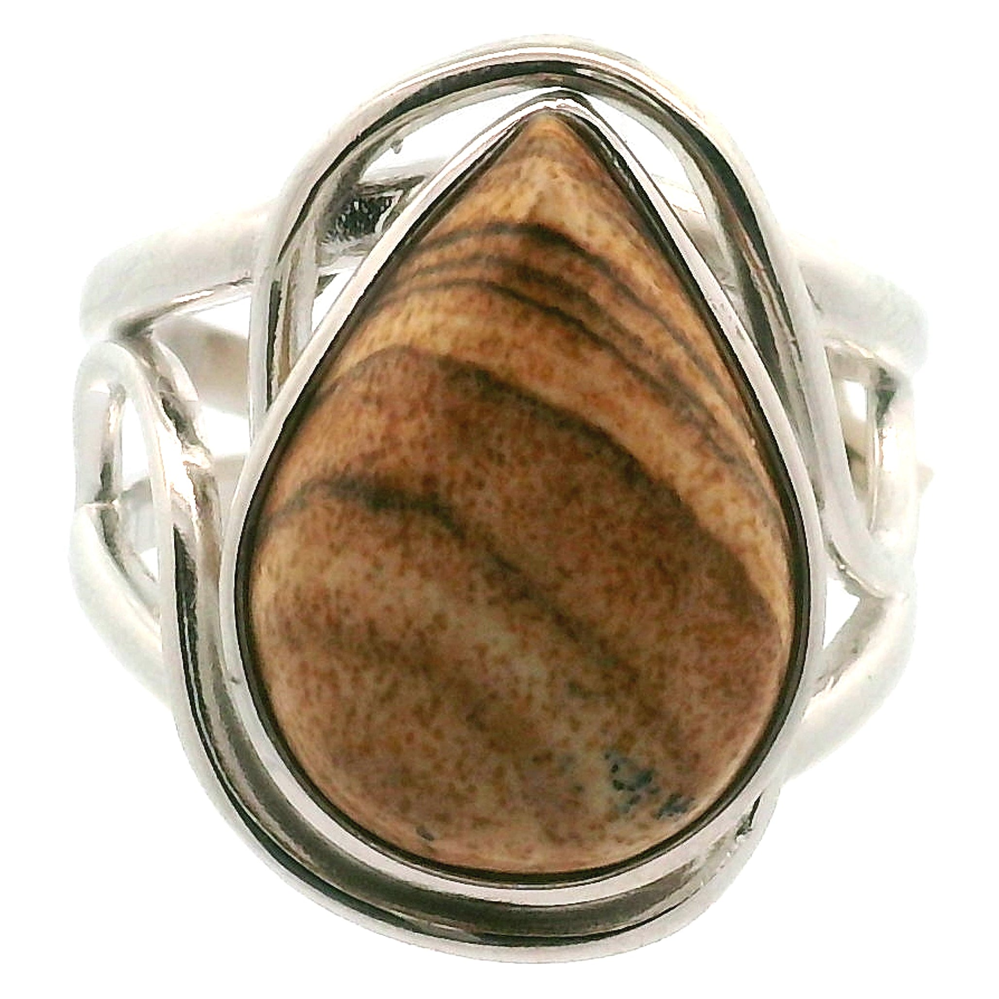 Picture Jasper Cuff Ring 925 Silver for Joy, Love and Empowerment