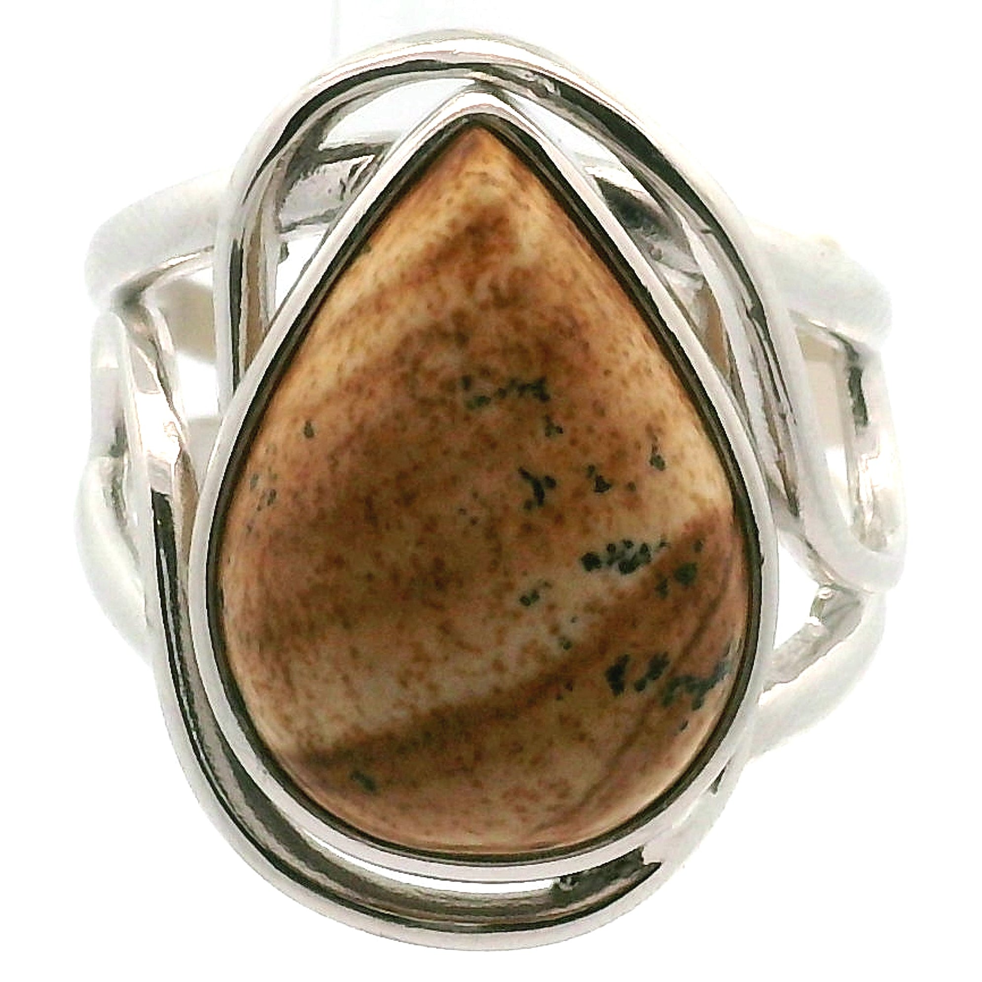 Picture Jasper Cuff Ring 925 Silver for Joy, Love and Empowerment