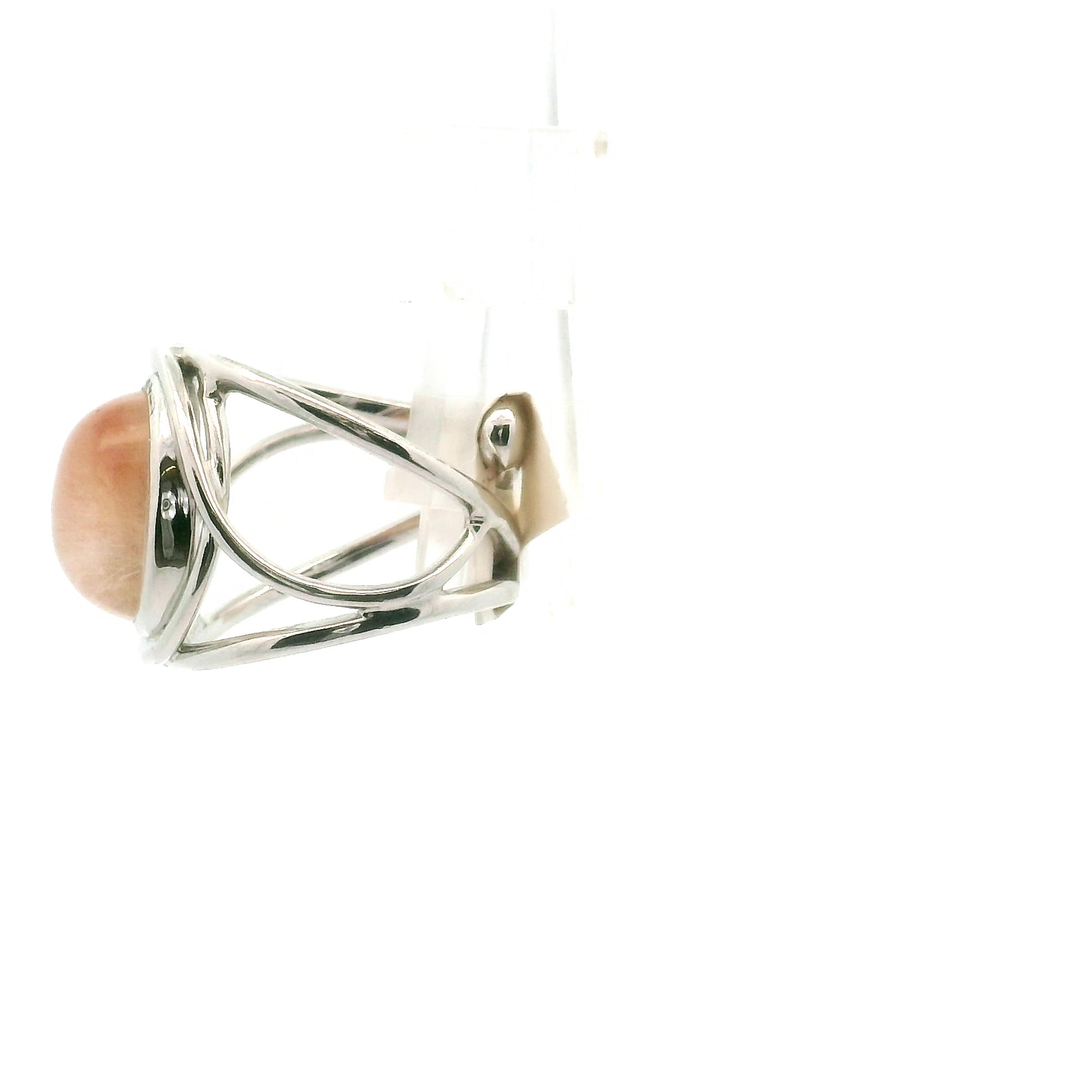 Pink Rutile in Quartz Finger Cuff Adjustable Ring .925 Sterling Silver for Angelic Connection and Heart Healing