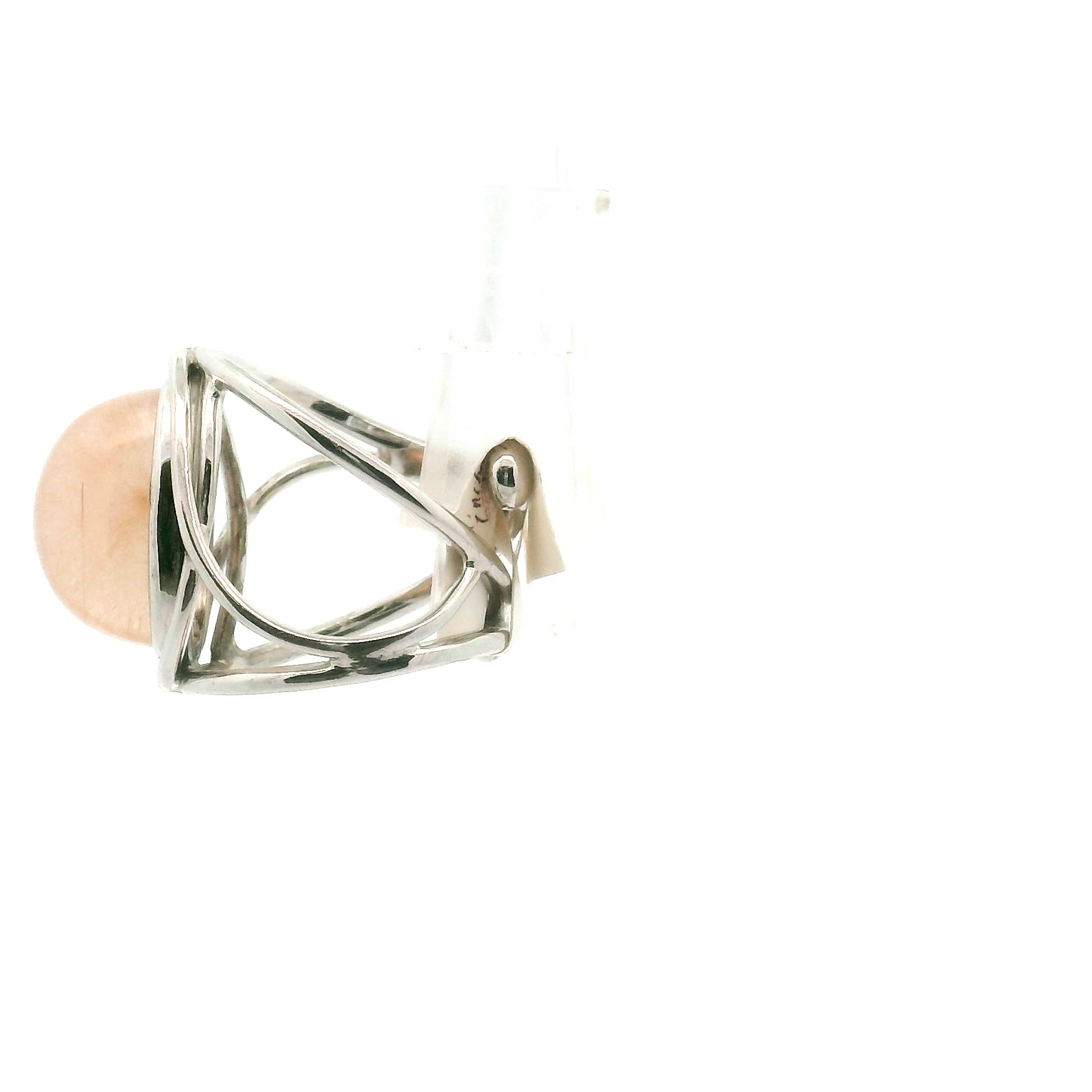 Pink Rutile in Quartz Finger Cuff Adjustable Ring .925 Sterling Silver for Angelic Connection and Heart Healing