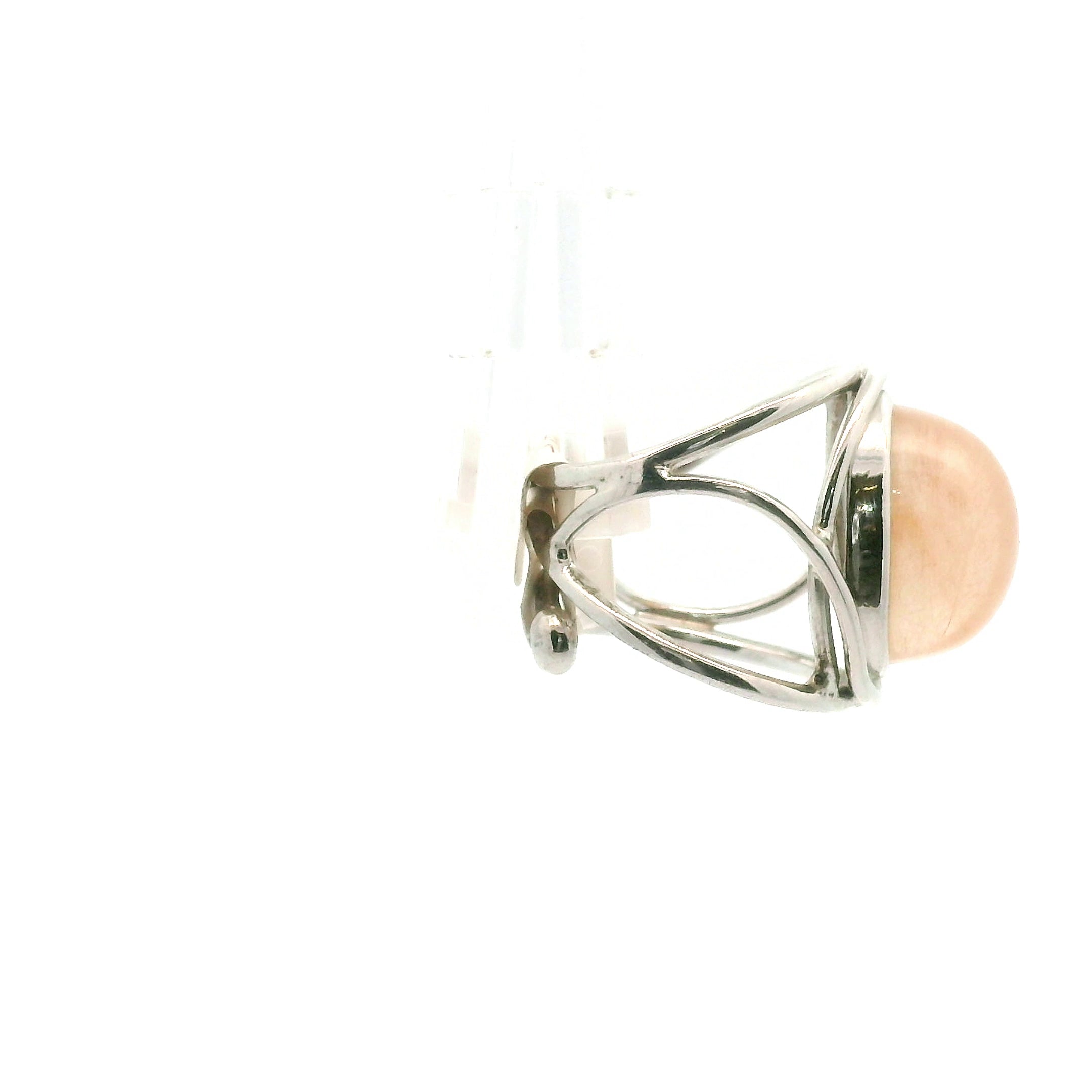 Pink Rutile in Quartz Finger Cuff Adjustable Ring .925 Sterling Silver for Angelic Connection and Heart Healing