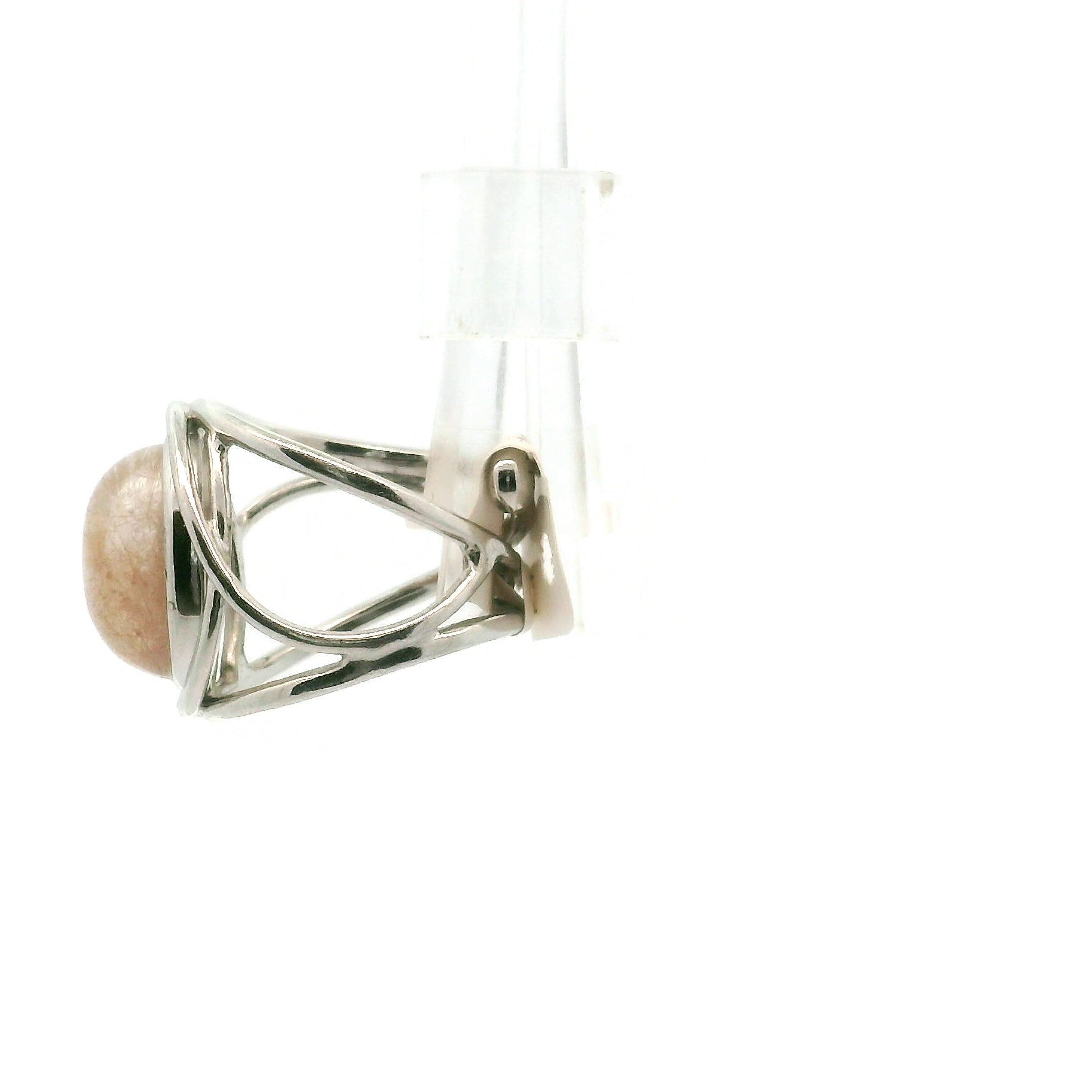 Pink Rutile in Quartz Finger Cuff Adjustable Ring .925 Sterling Silver for Angelic Connection and Heart Healing