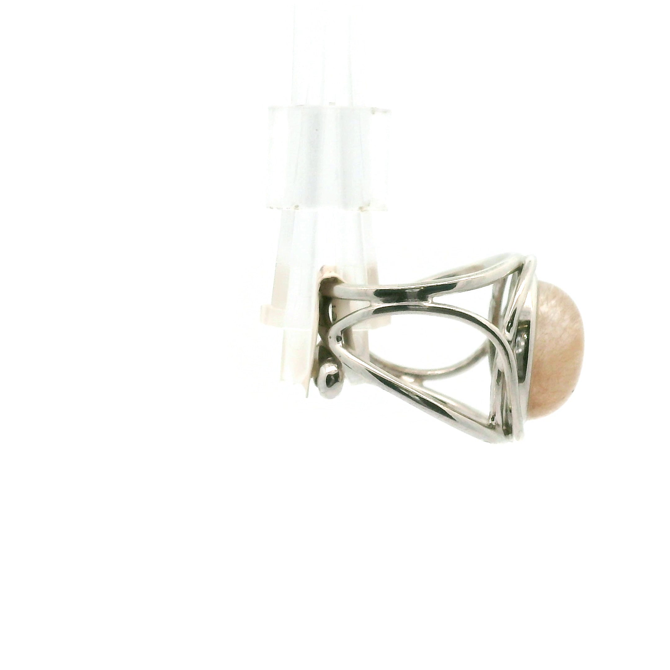 Pink Rutile in Quartz Finger Cuff Adjustable Ring .925 Sterling Silver for Angelic Connection and Heart Healing