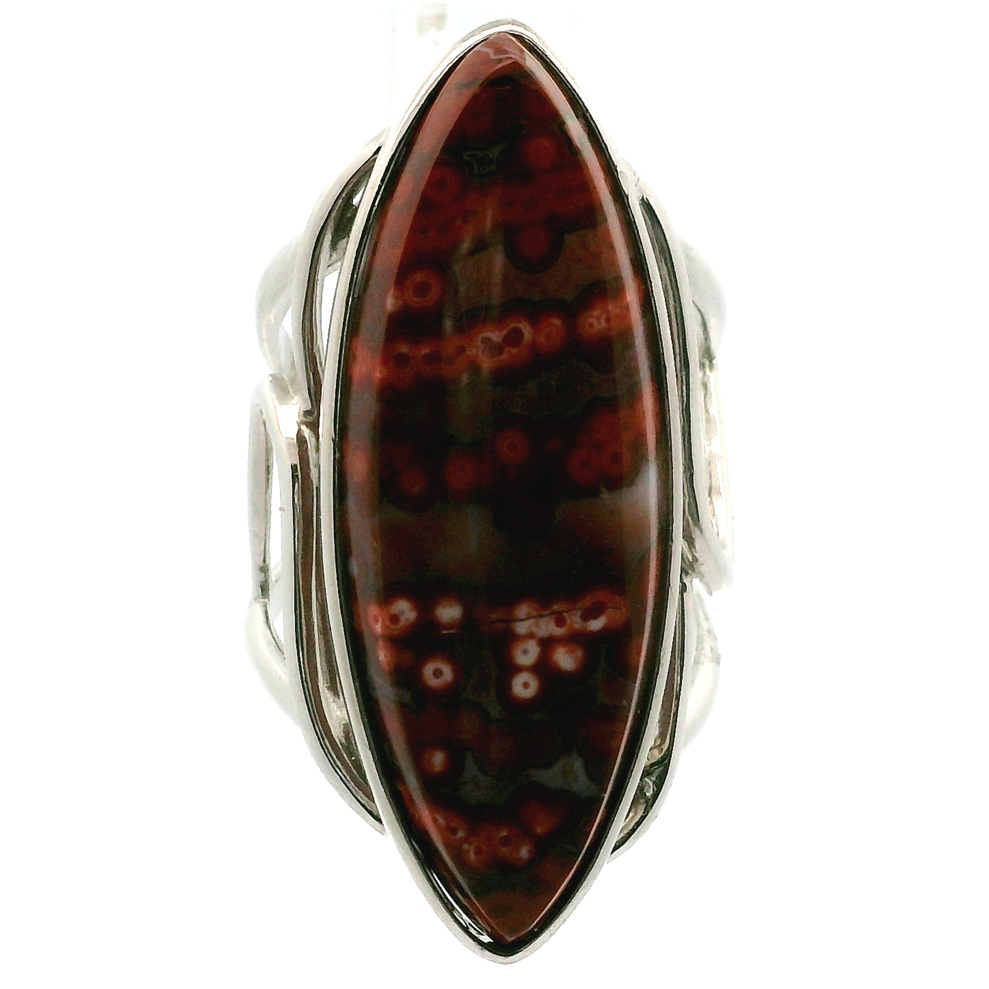 Orbicular "Ocean" Jasper Cuff Ring .925 Silver for Joy and Peace