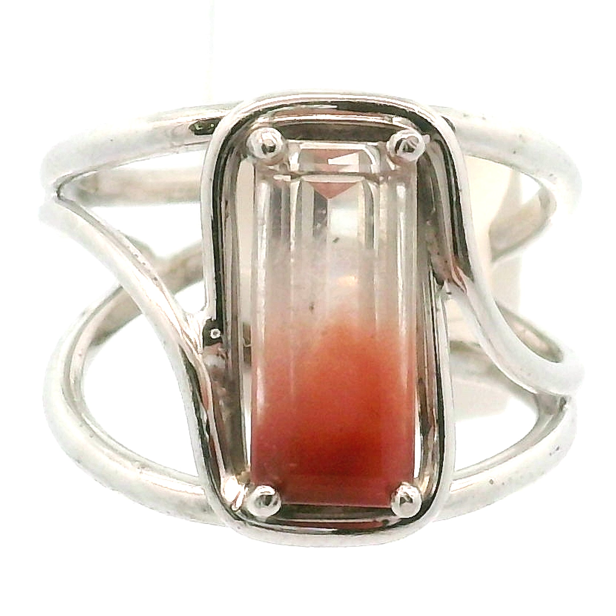 Amphibole Quartz Cuff Ring .925 Sterling Silver for Connecion with Angels and Protection