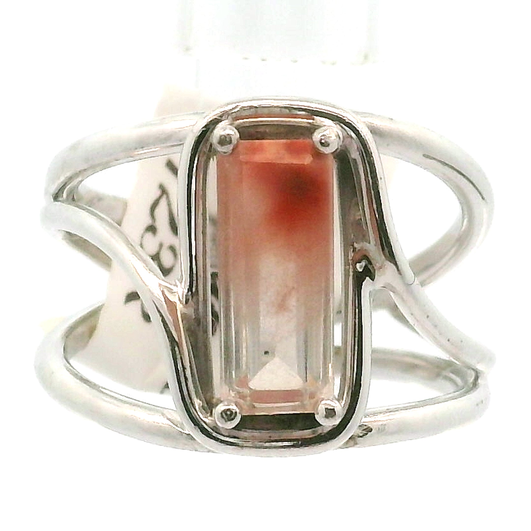 Amphibole Quartz Cuff Ring .925 Sterling Silver for Connecion with Angels and Protection