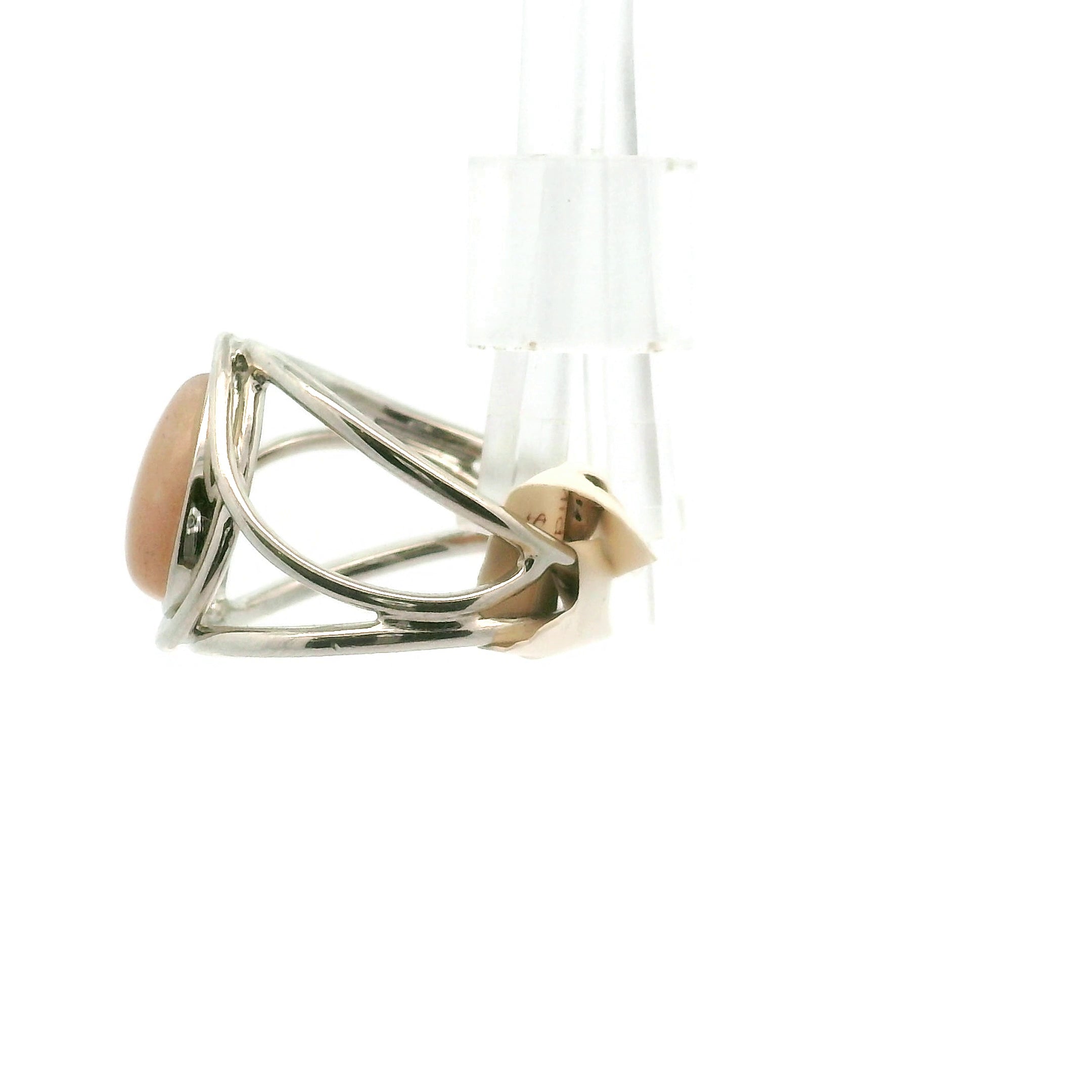 Peach Moonstone Midi Cuff Ring .925 Silver for New Beginnings, Artistic Expression, Creativity & Manifestation
