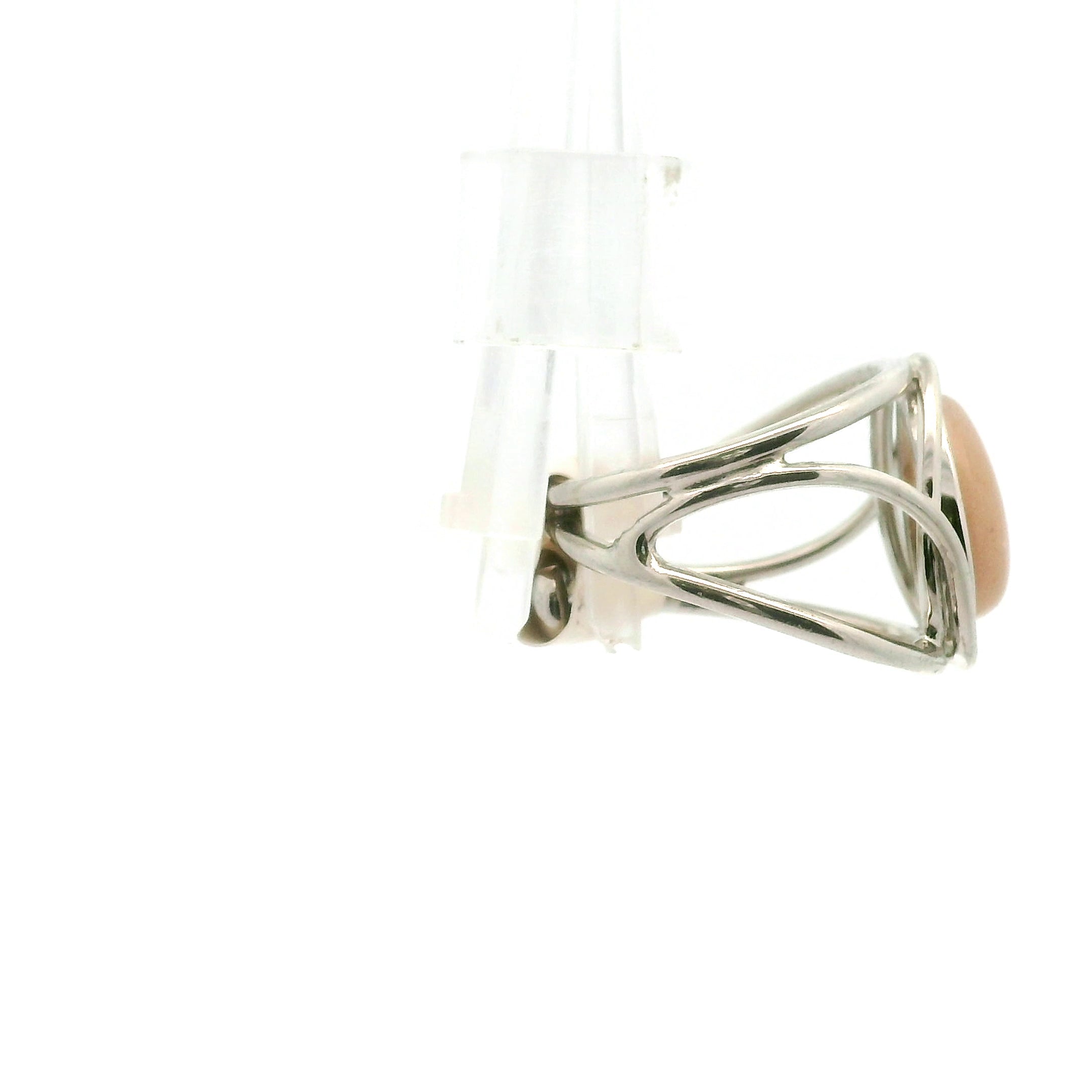 Peach Moonstone Midi Cuff Ring .925 Silver for New Beginnings, Artistic Expression, Creativity & Manifestation