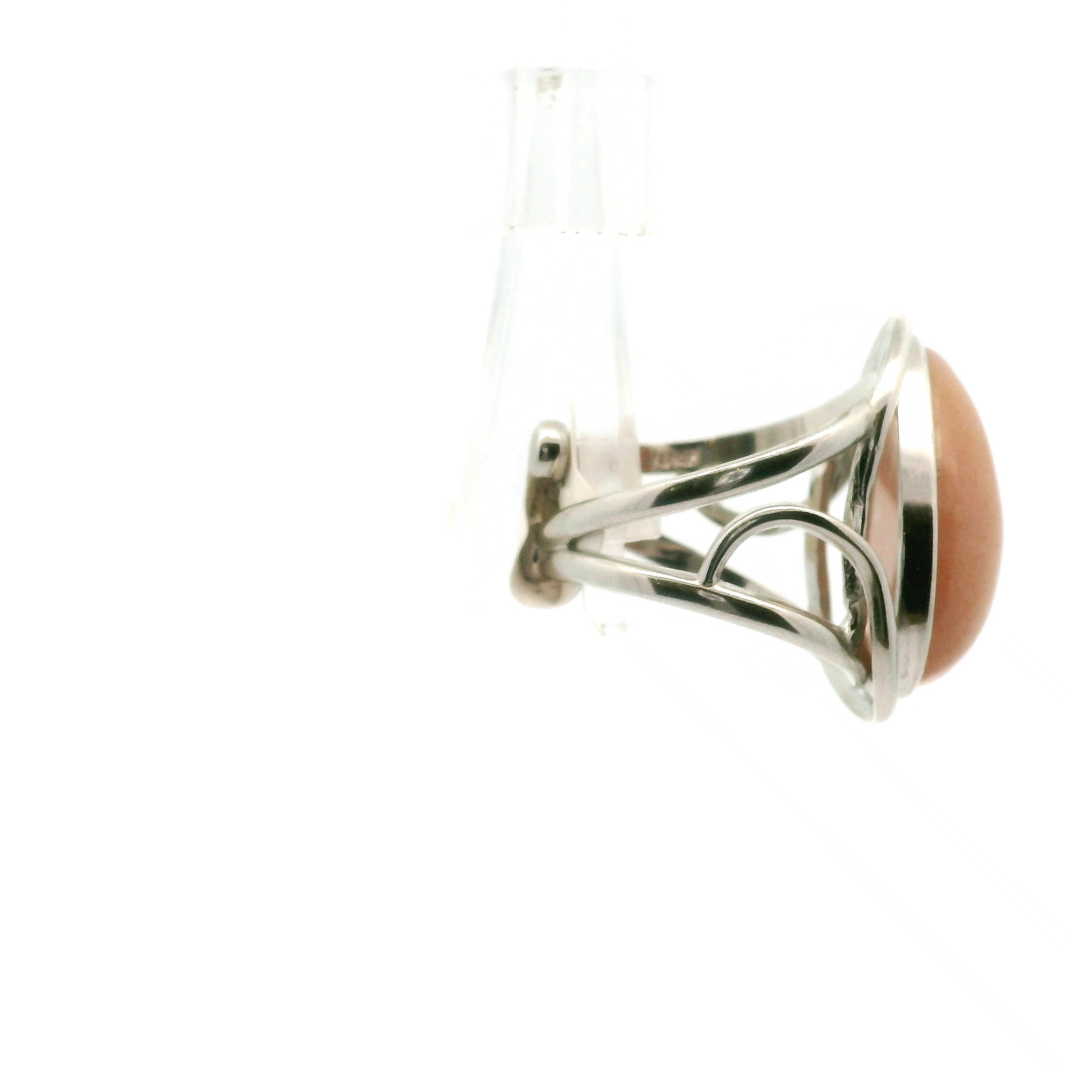 Peach Moonstone Cuff Ring .925 Silver for New Beginnings, Artistic Expression, Creativity & Manifestation