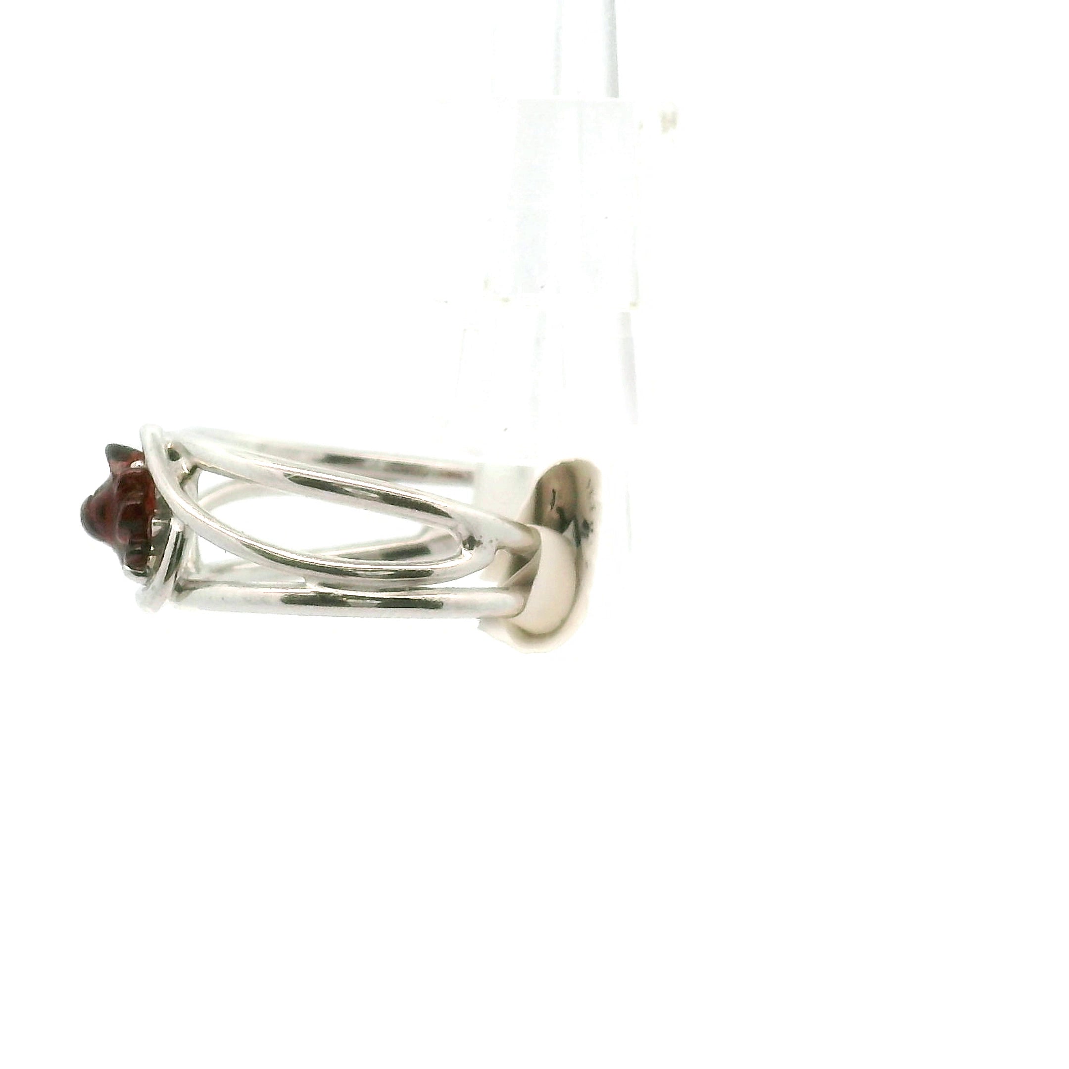 Garnet Lotus Cuff Ring .925 Silver for Health and Strength