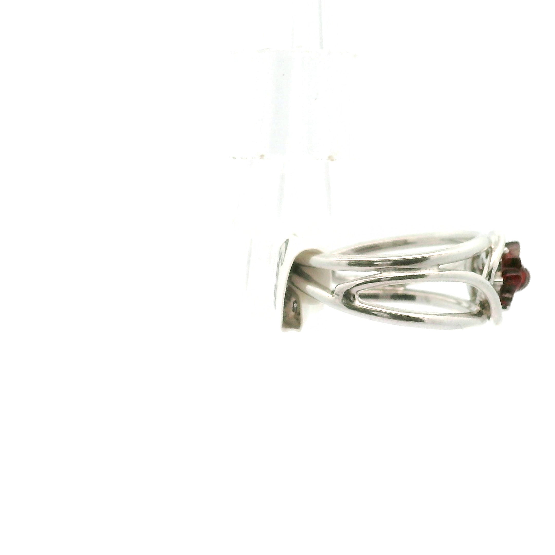 Garnet Lotus Cuff Ring .925 Silver for Health and Strength