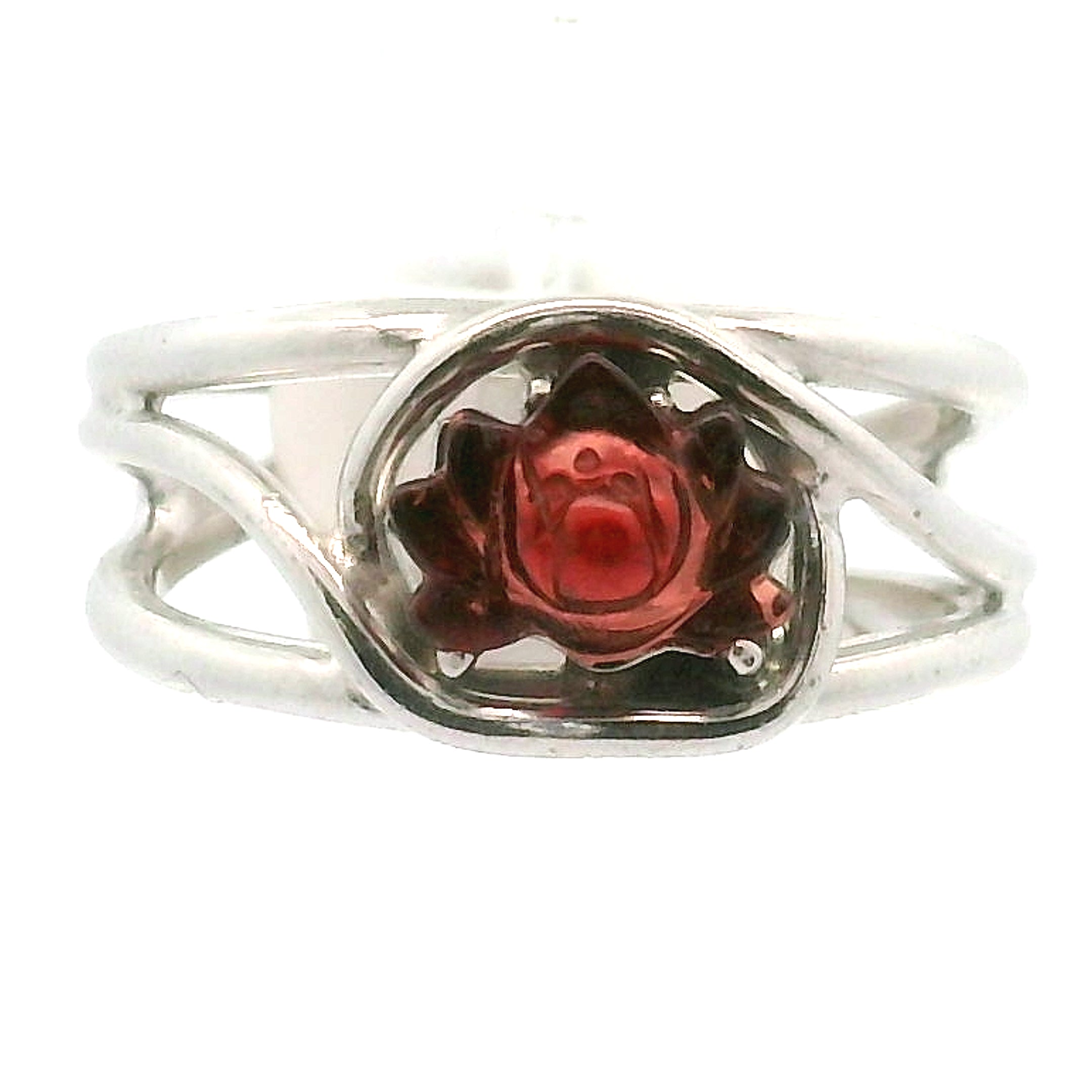 Garnet Lotus Cuff Ring .925 Silver for Health and Strength