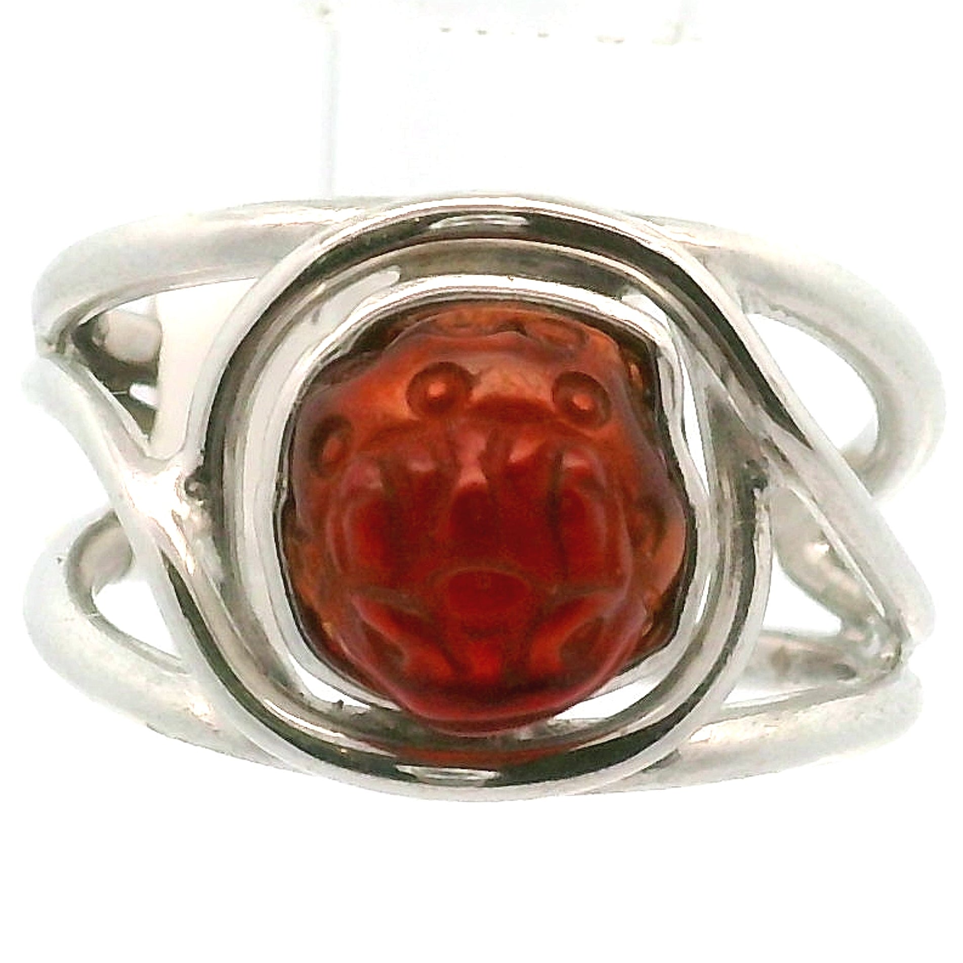 Hessonite Garnet Money Toad Cuff Ring in .925 Silver for Manifesting Love and Success in your Career, Protection and Wealth