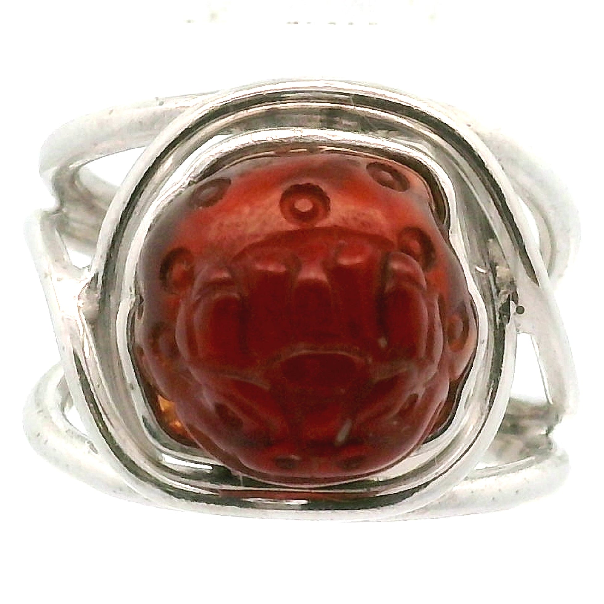 Hessonite Garnet Money Toad Cuff Ring in .925 Silver for Manifesting Love and Success in your Career, Protection and Wealth
