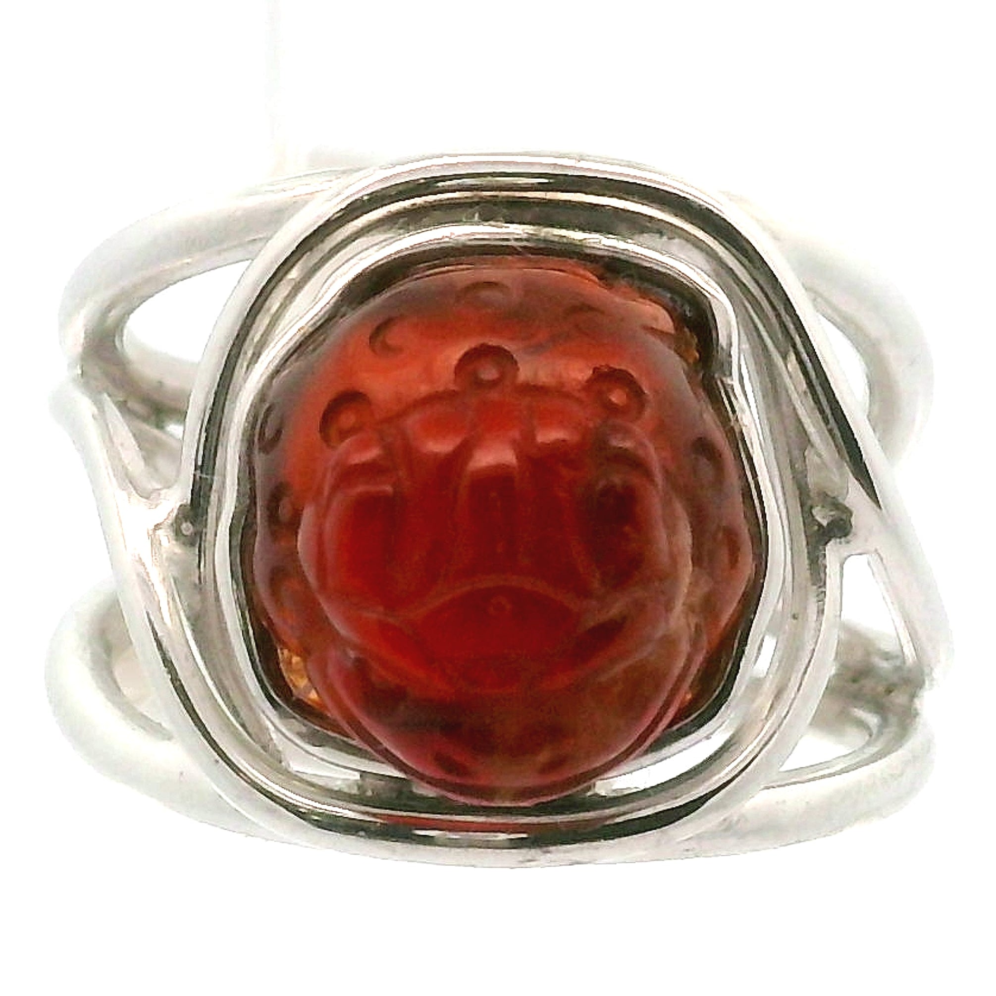 Hessonite Garnet Money Toad Cuff Ring in .925 Silver for Manifesting Love and Success in your Career, Protection and Wealth