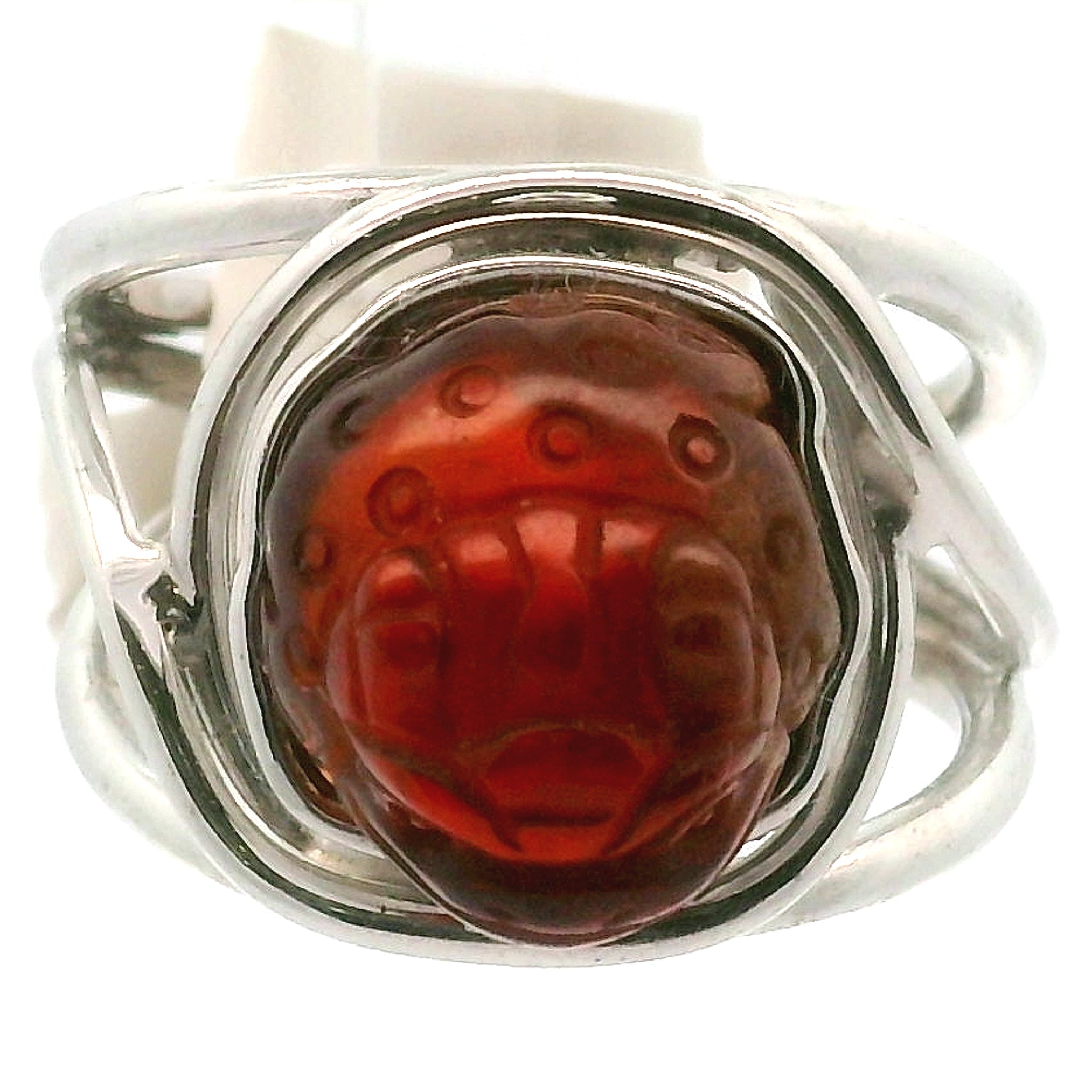 Hessonite Garnet Money Toad Cuff Ring in .925 Silver for Manifesting Love and Success in your Career, Protection and Wealth