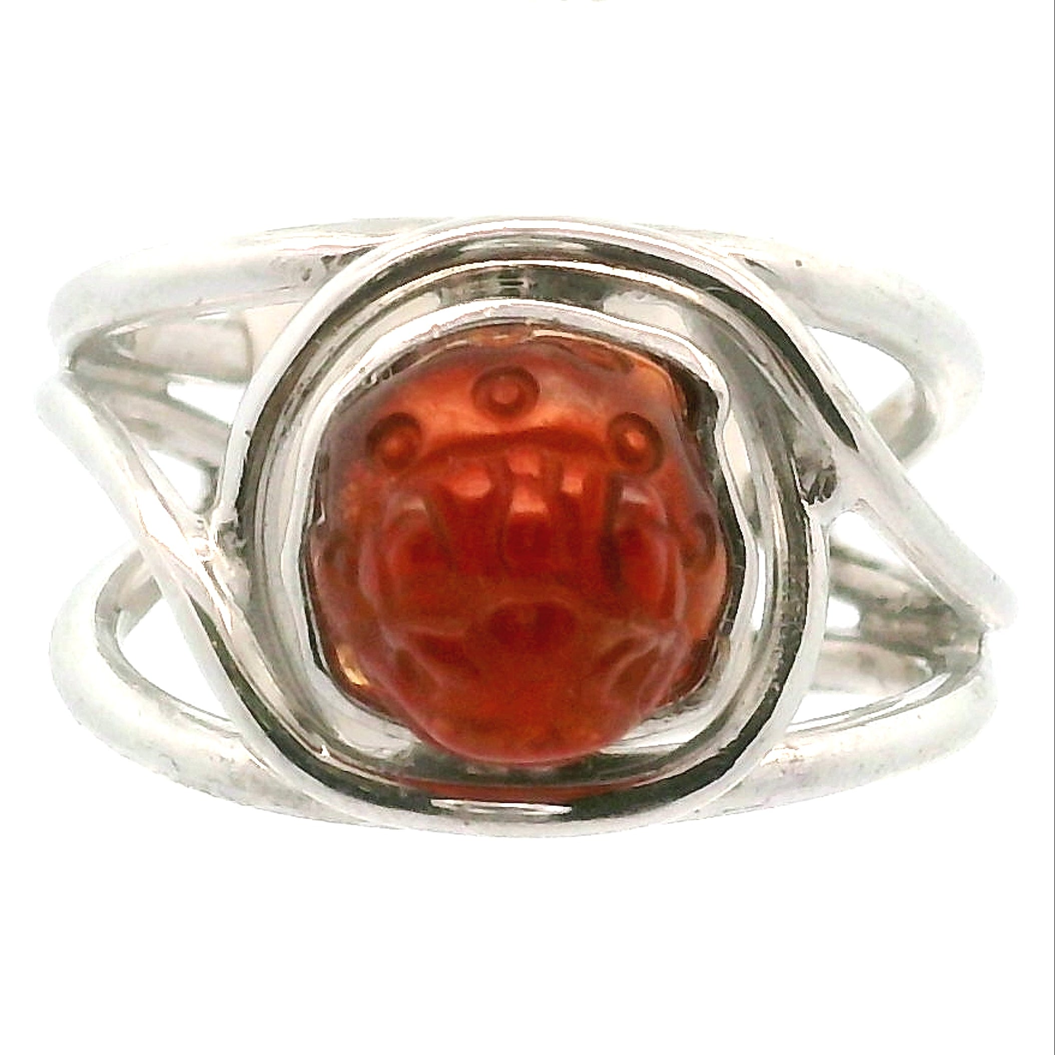 Hessonite Garnet Money Toad Cuff Ring in .925 Silver for Manifesting Love and Success in your Career, Protection and Wealth