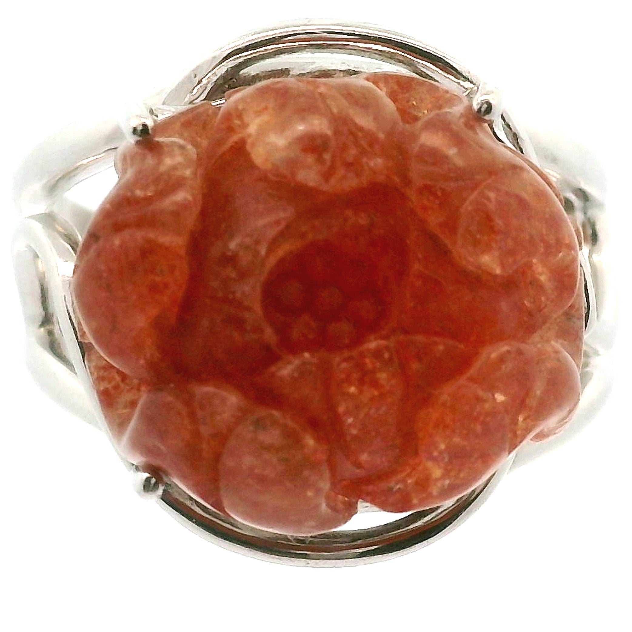 Sunstone Lotus Cuff Ring .925 Silver for Confidence and Strength