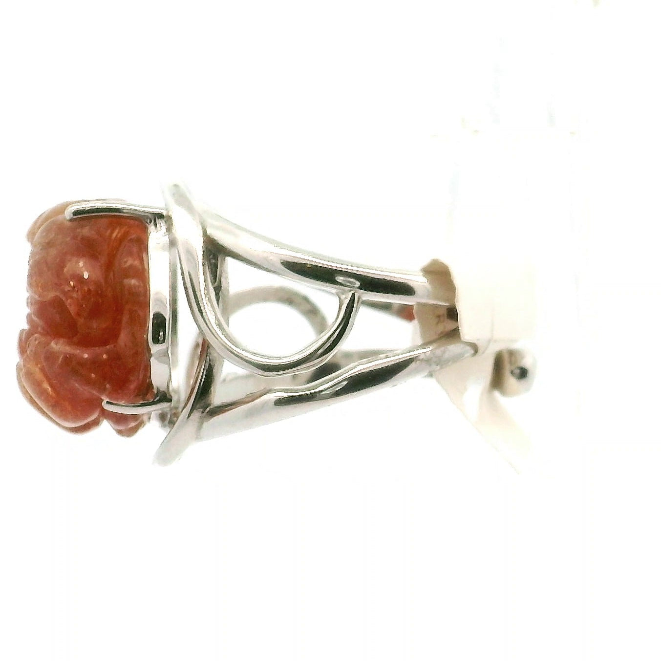 Sunstone Lotus Cuff Ring .925 Silver for Confidence and Strength