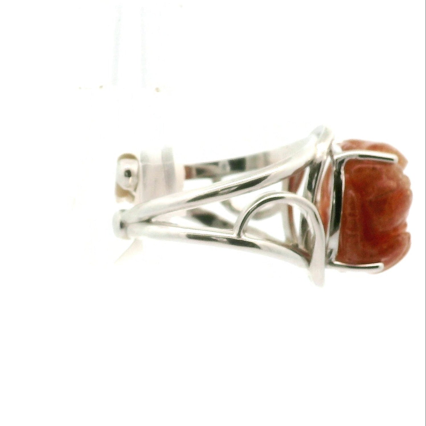 Sunstone Lotus Cuff Ring .925 Silver for Confidence and Strength
