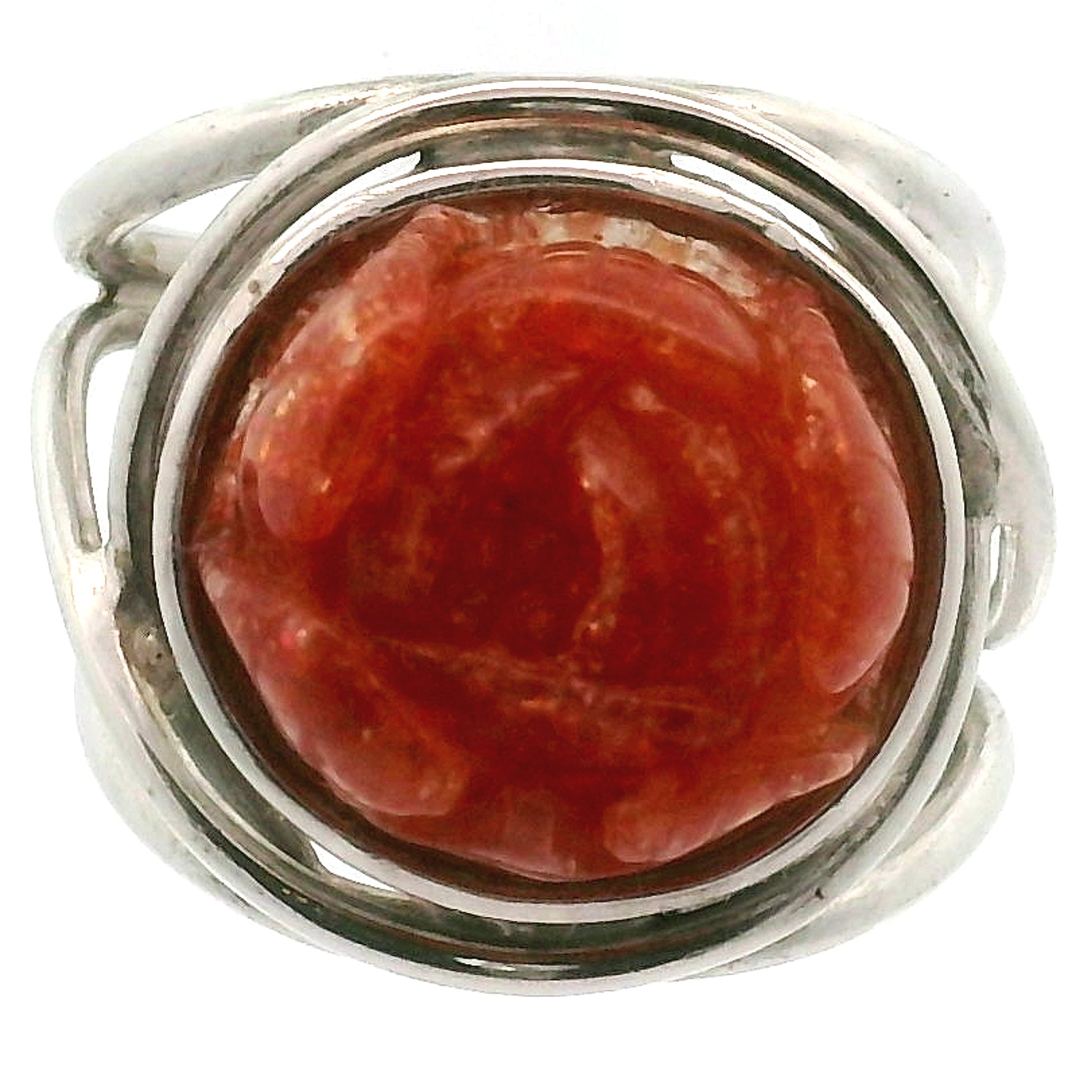 Sunstone Lotus Cuff Ring .925 Silver for Confidence and Strength
