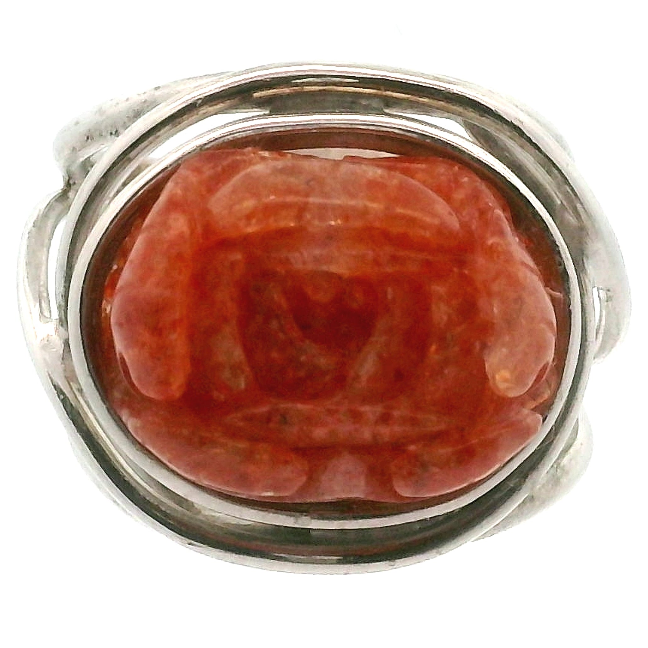 Sunstone Lotus Cuff Ring .925 Silver for Confidence and Strength