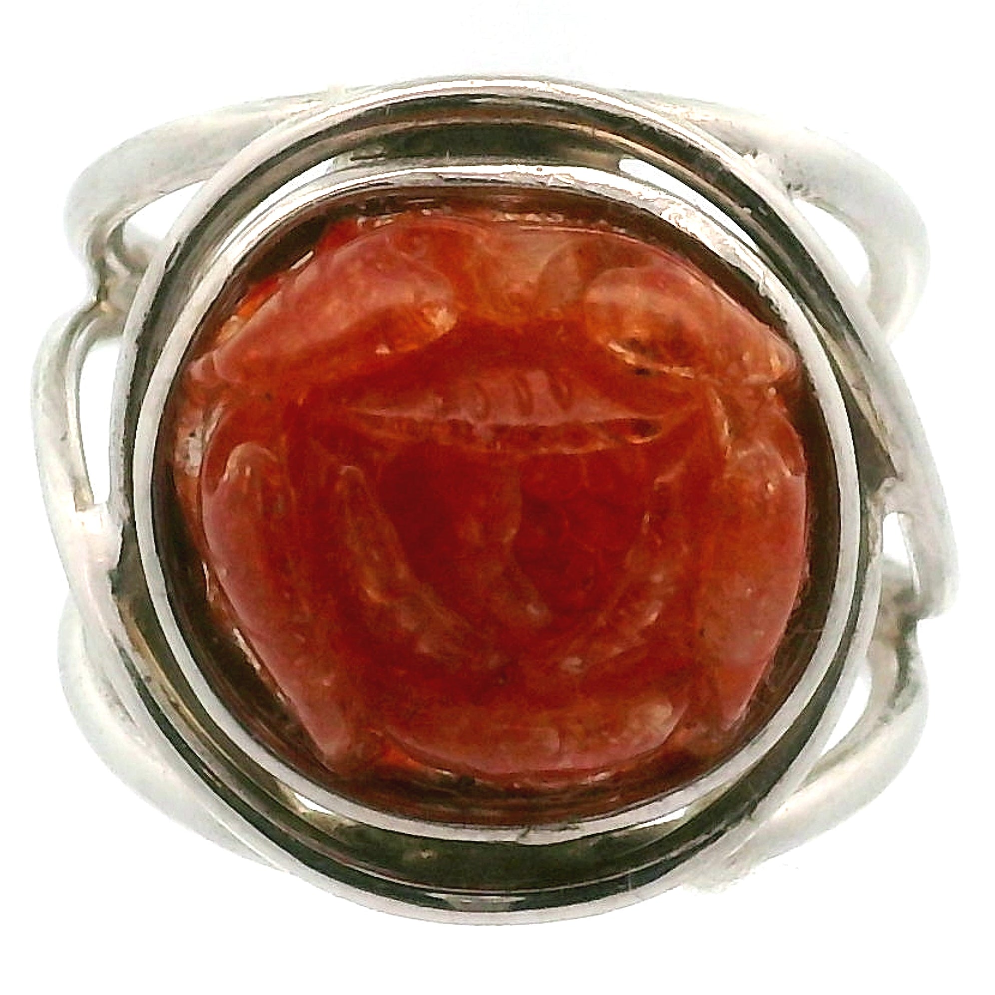 Sunstone Lotus Cuff Ring .925 Silver for Confidence and Strength