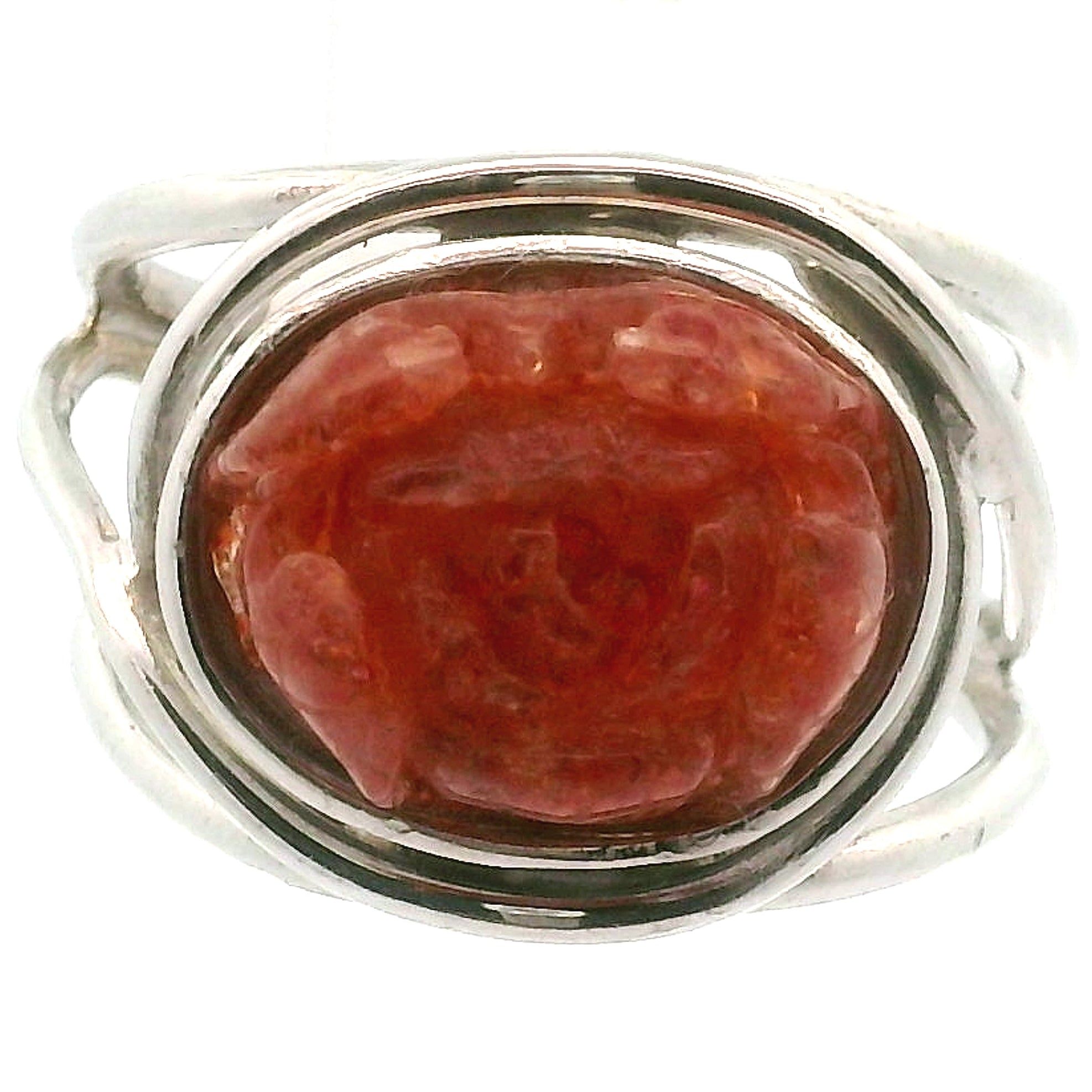 Sunstone Lotus Cuff Ring .925 Silver for Confidence and Strength