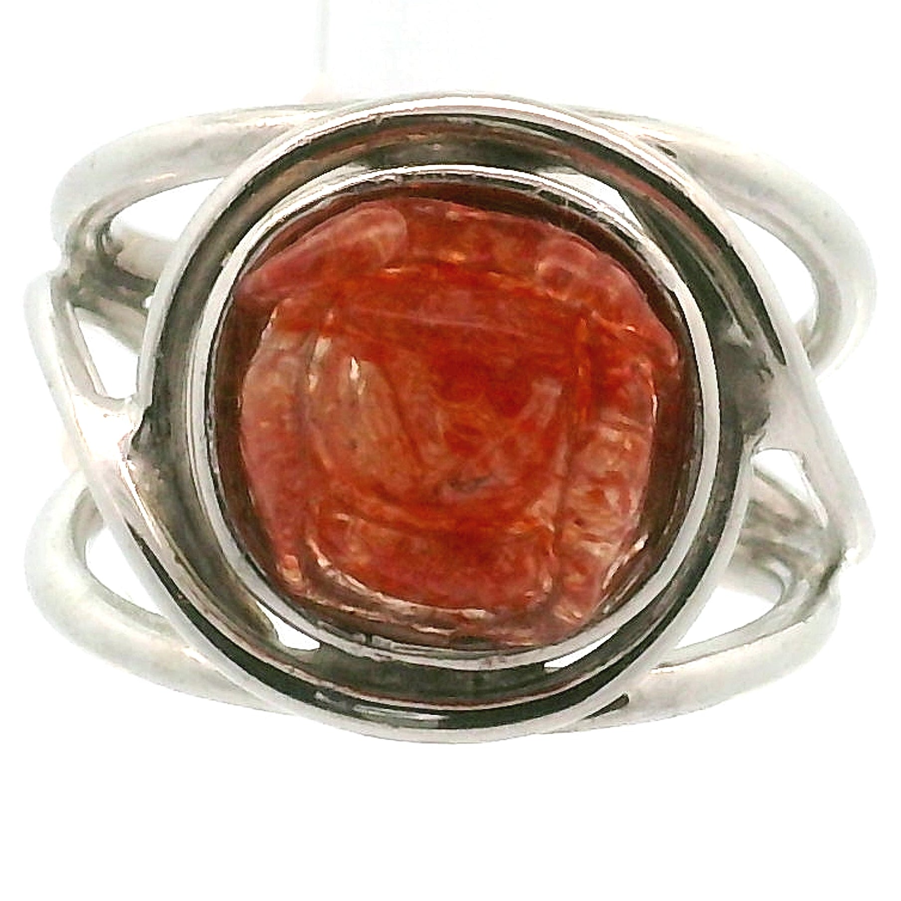 Sunstone Lotus Cuff Ring .925 Silver for Confidence and Strength